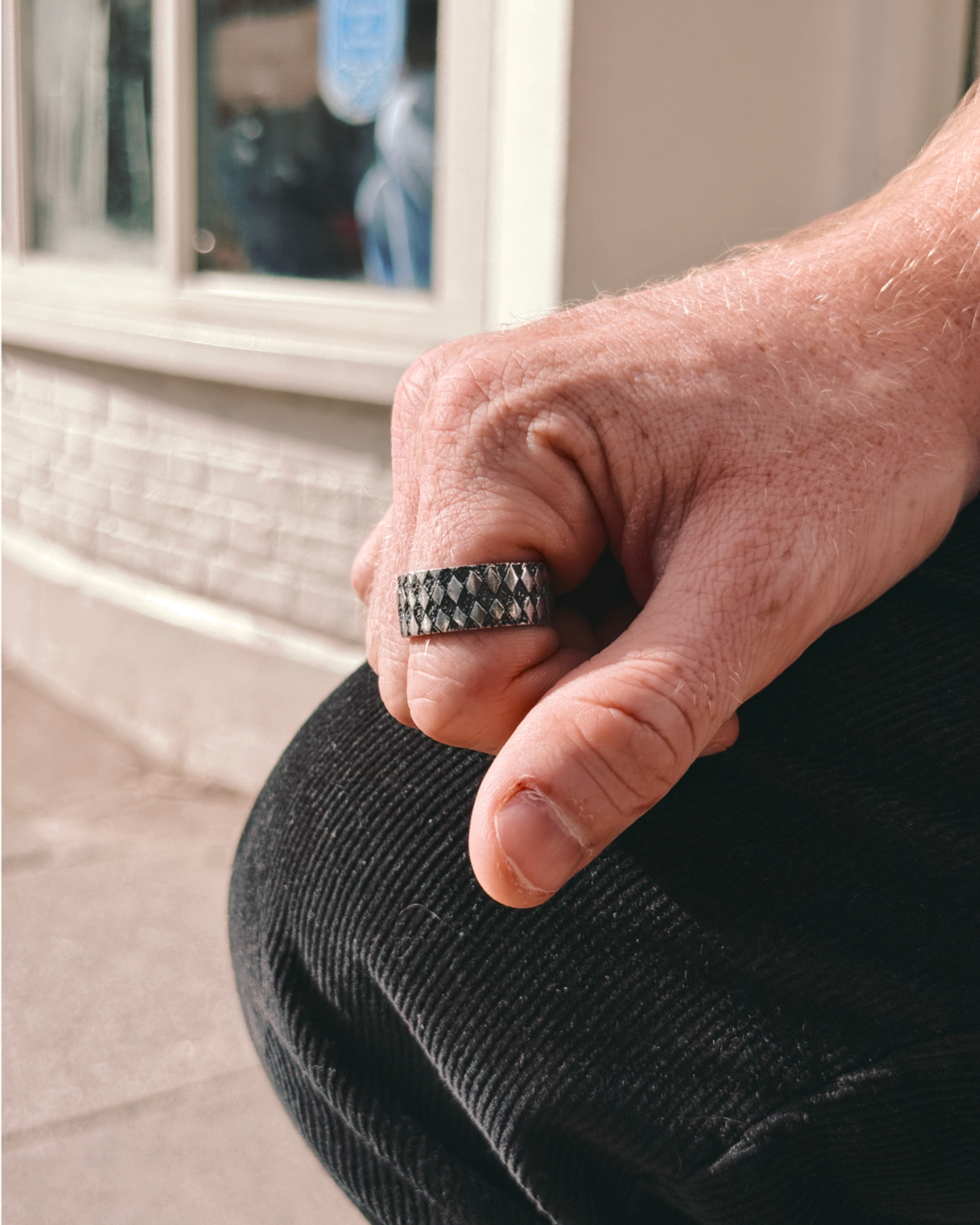 Chequered Silver Square Ring