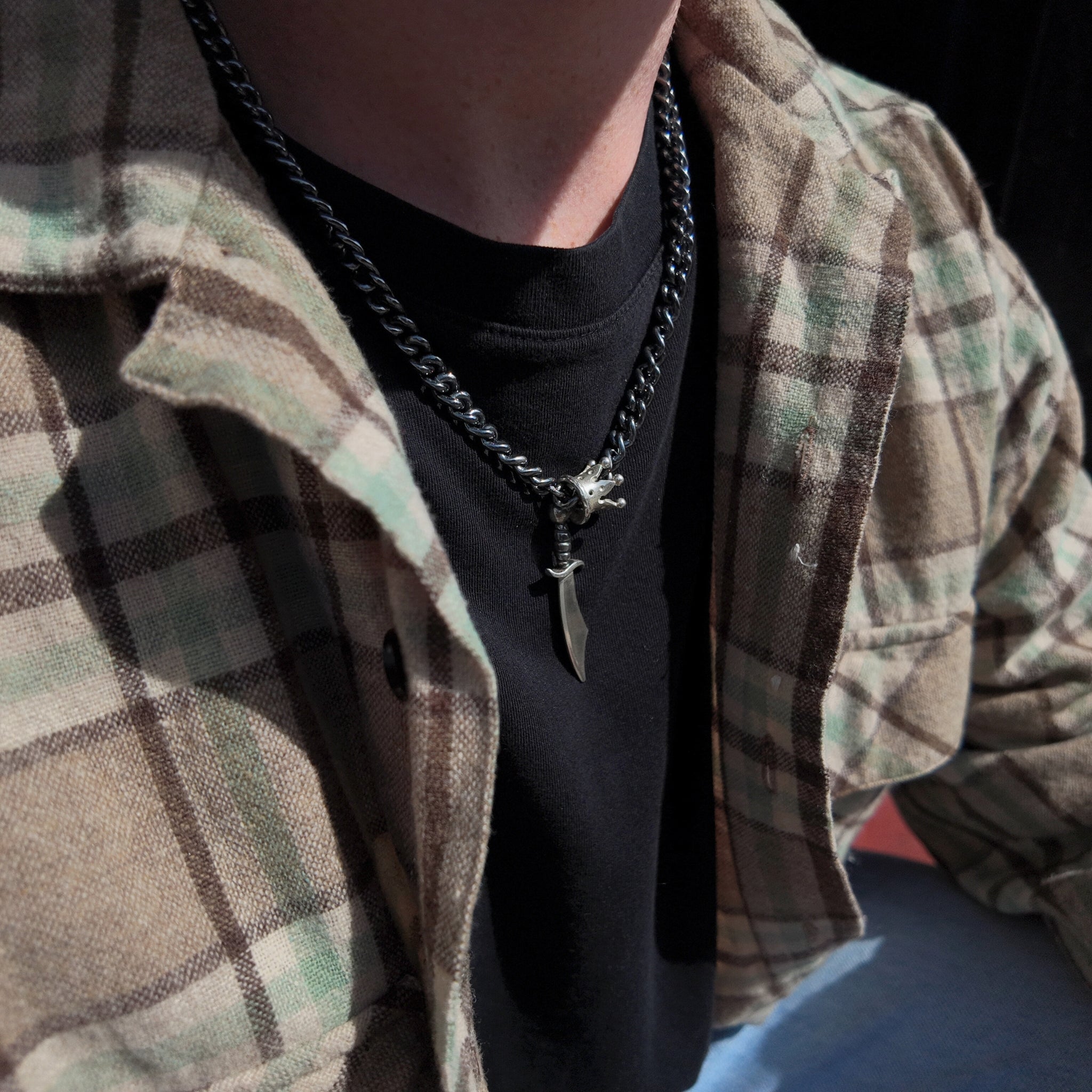 King & Queen Silver Crown and Sabre Necklace