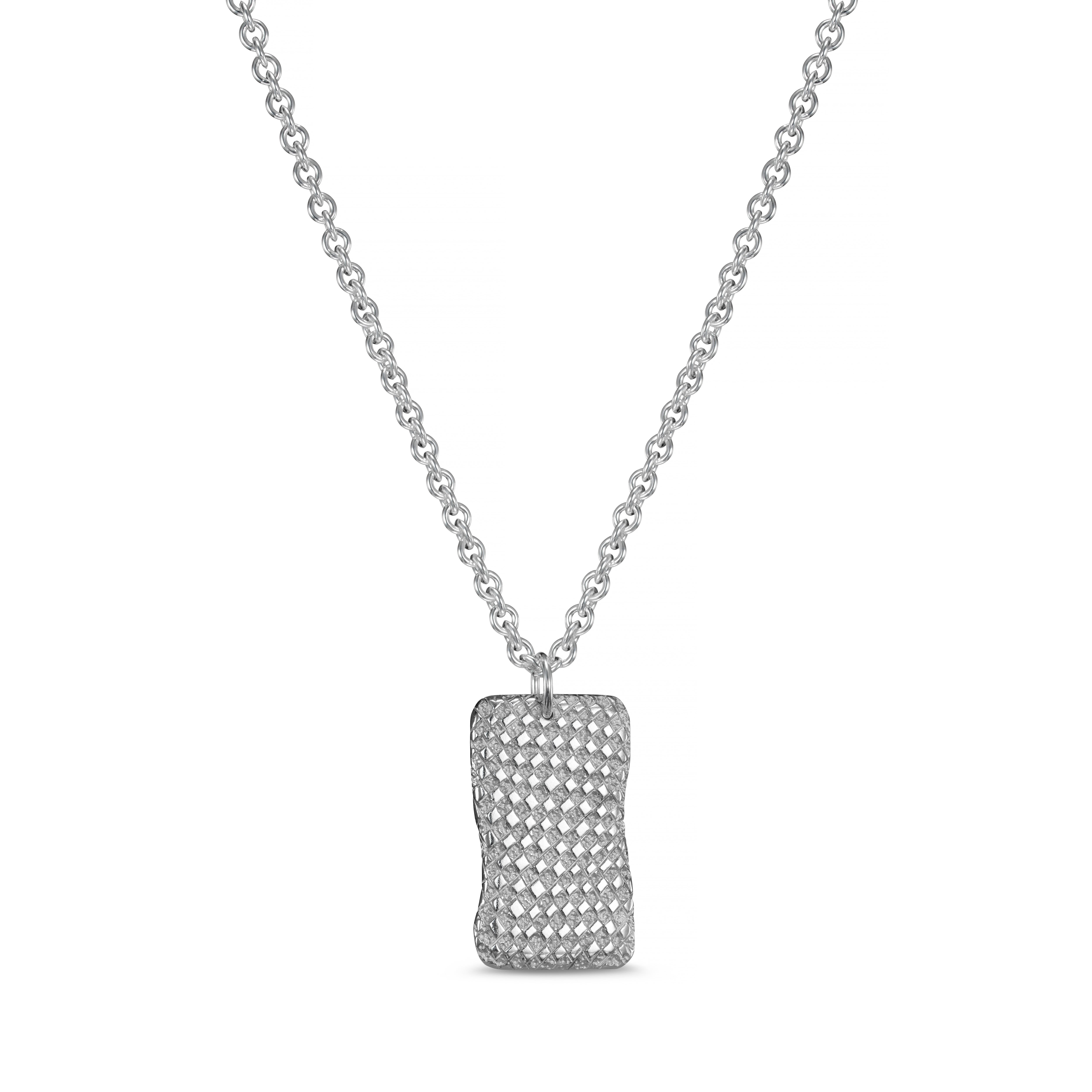 Chequered Large Silver Dog Tag Necklace
