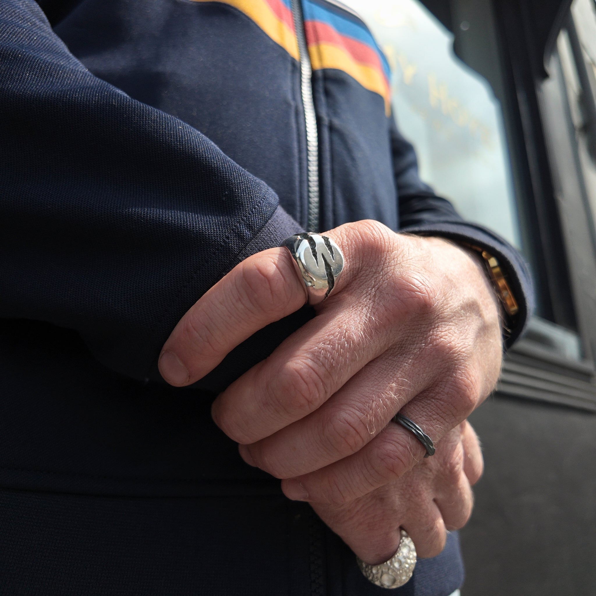 Slashed Heavy Silver Signet Ring