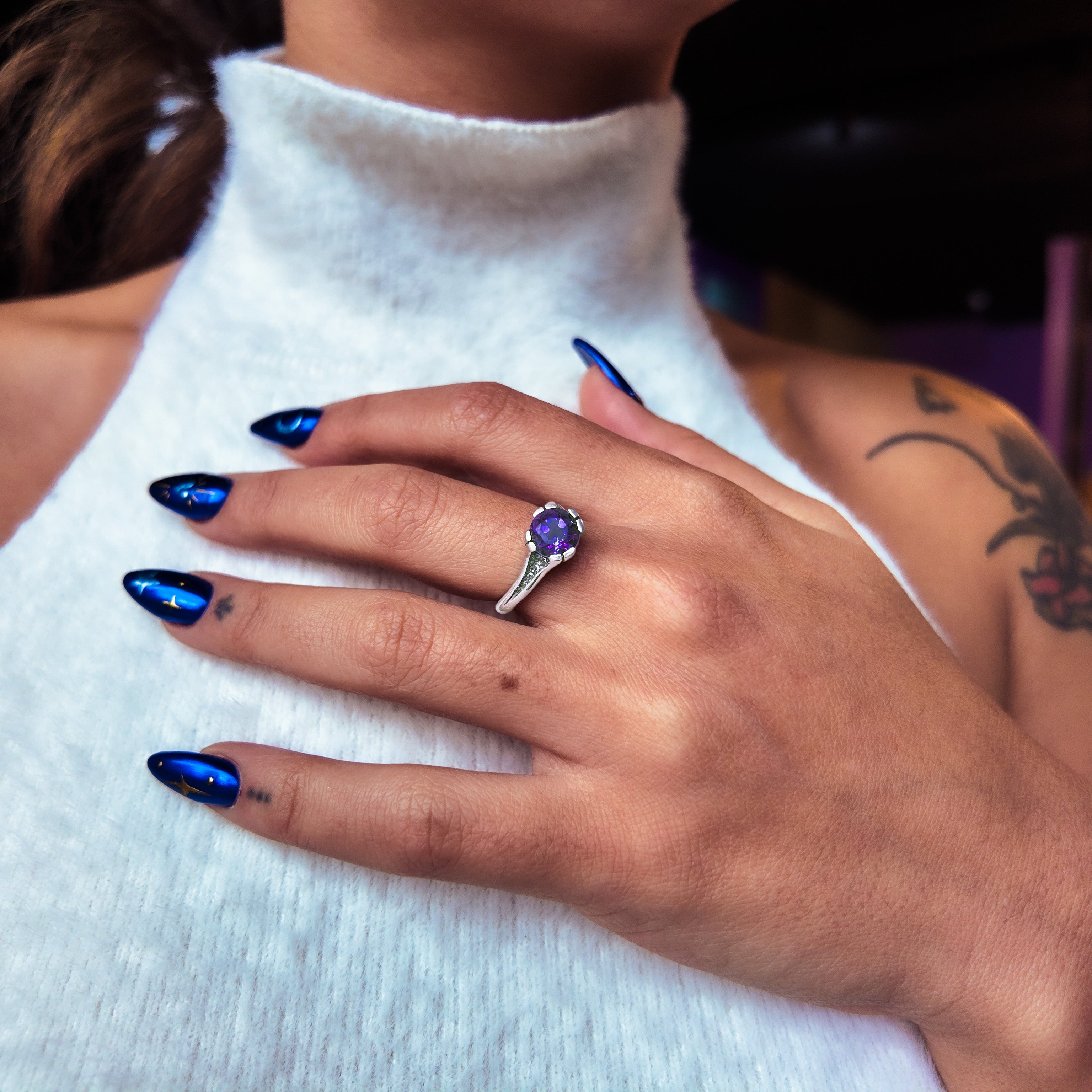 Libertine Silver Round Gemstone Ring