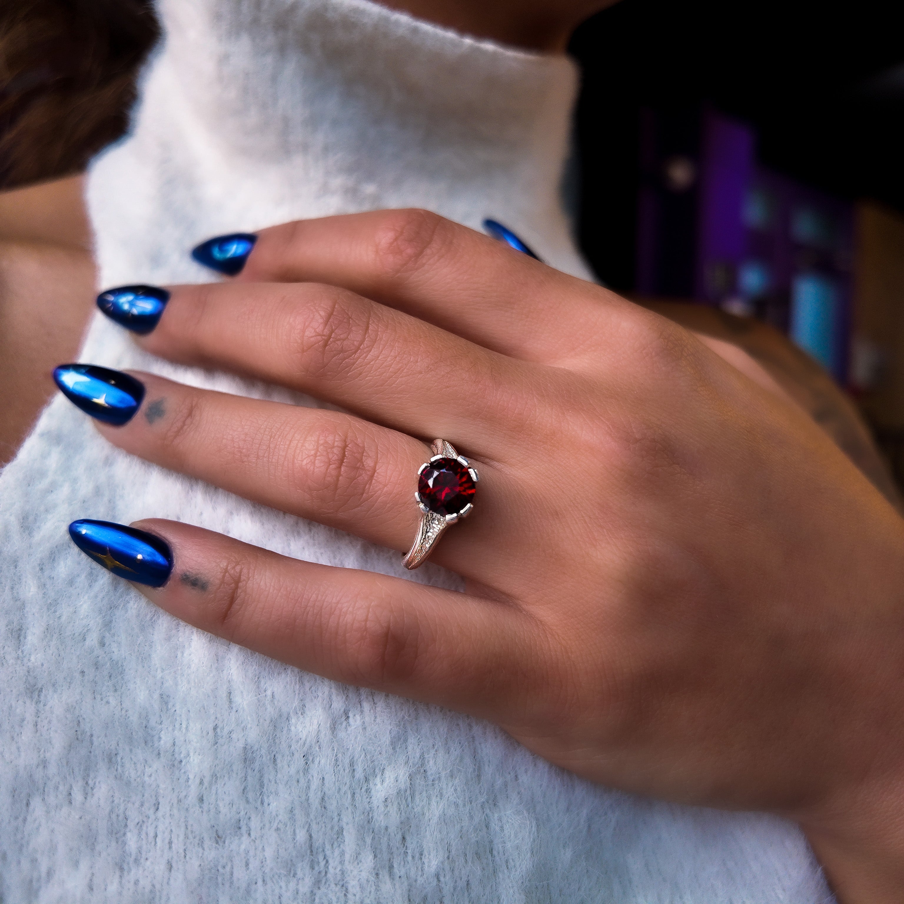 Libertine Silver Round Gemstone Ring