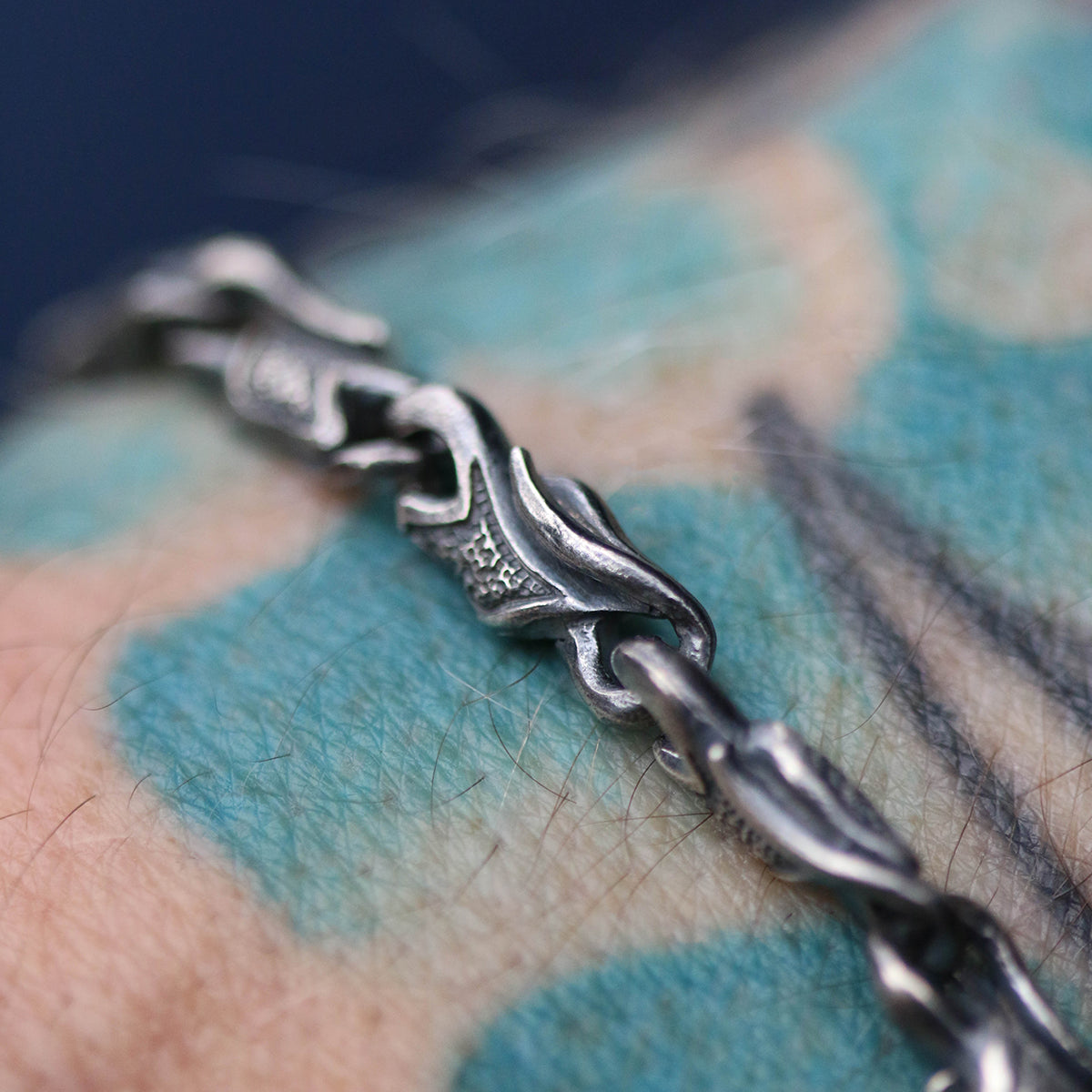 Libertine oxidised silver serpent link bracelet.