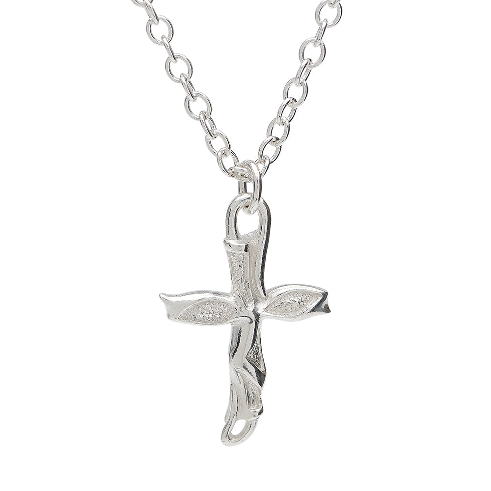 libertine small polished cross necklace on white background
