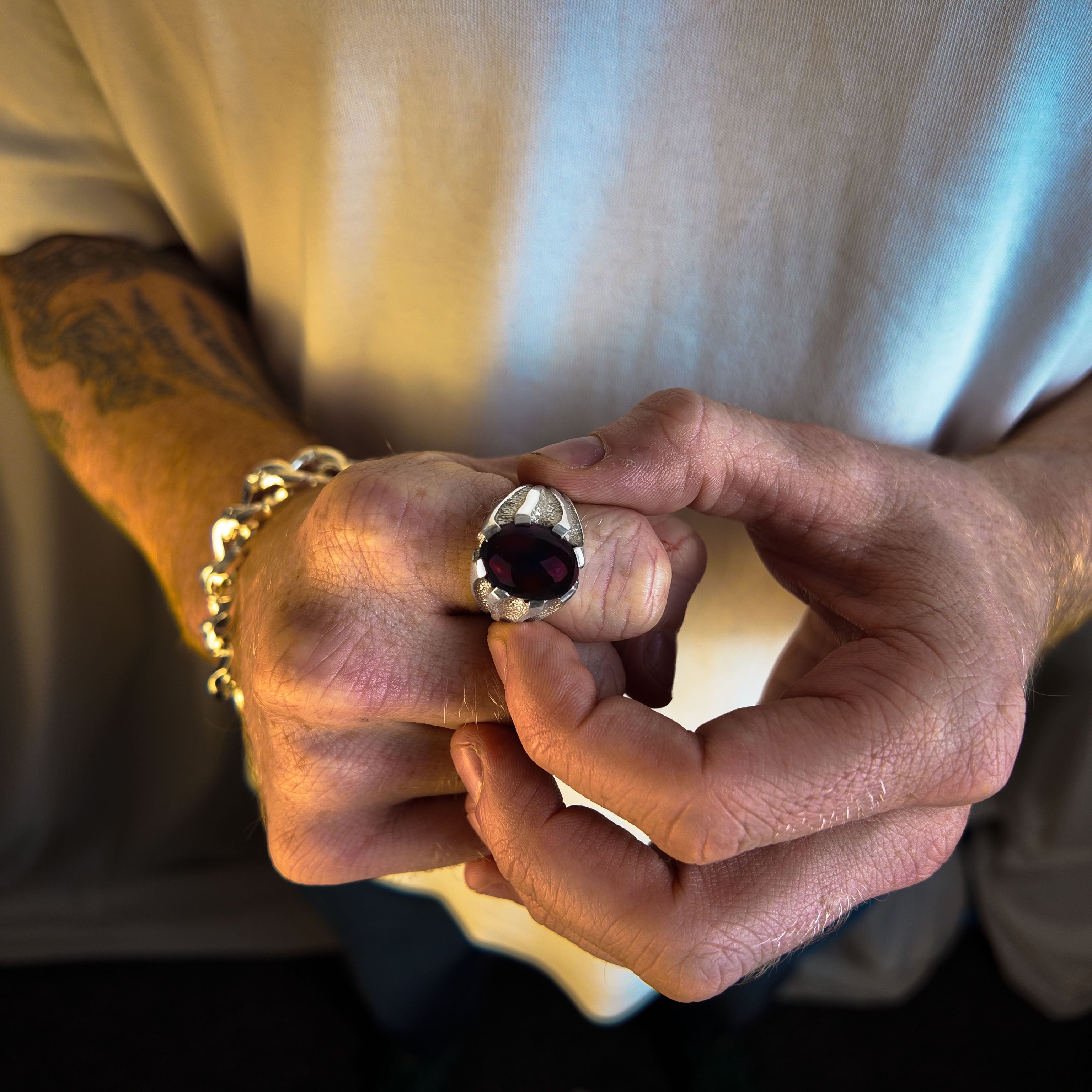 Libertine Silver Heavy Gemstone Set Ring