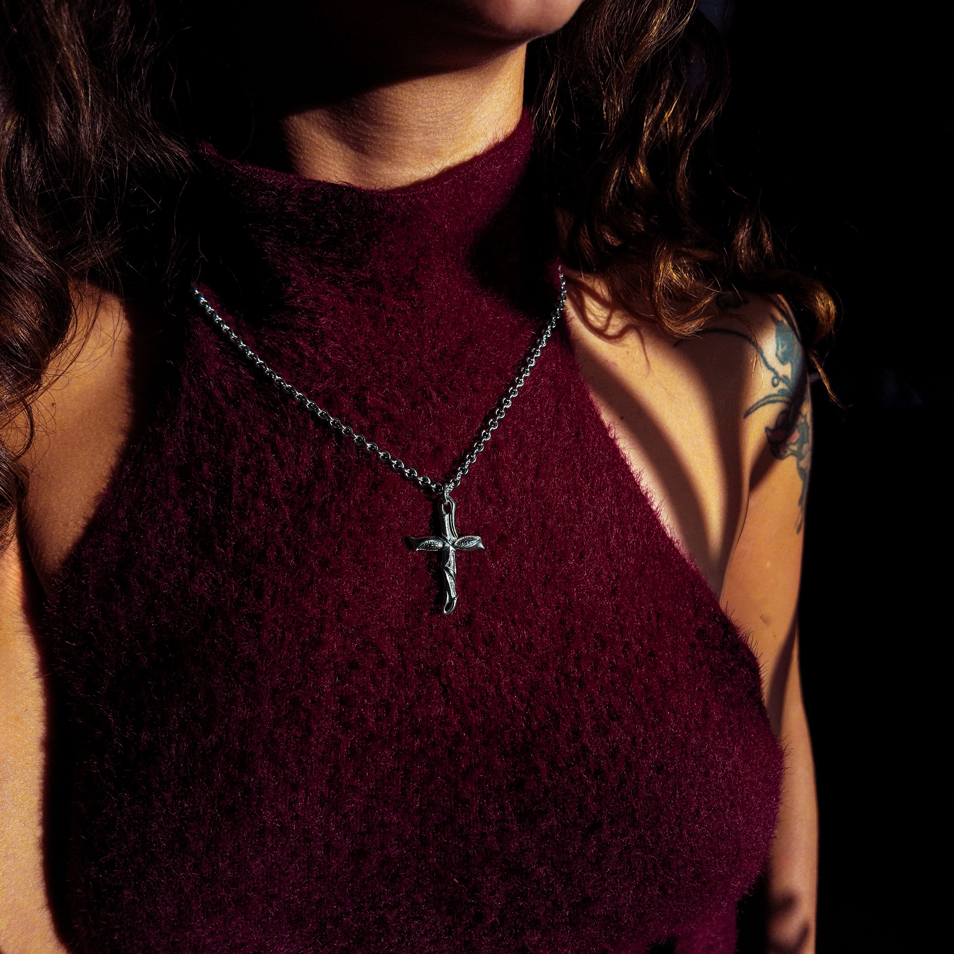 Libertine Large Silver Cross Necklace