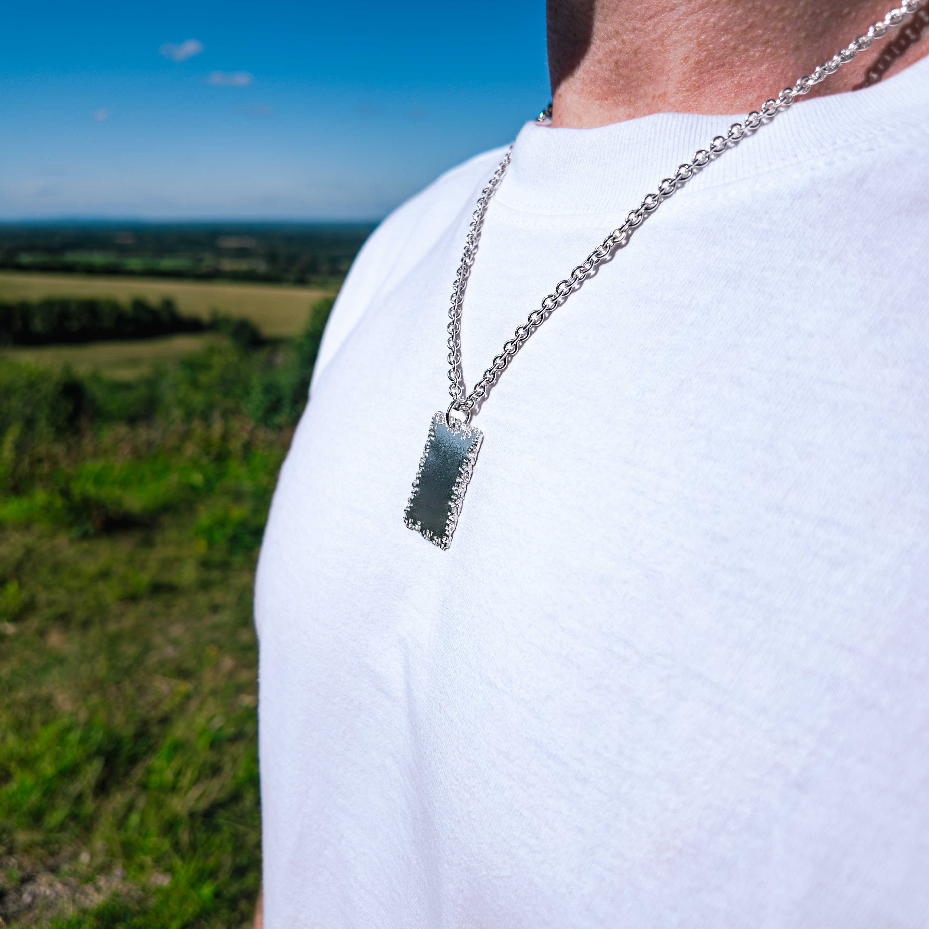 Luna Large Silver Dog Tag Necklace