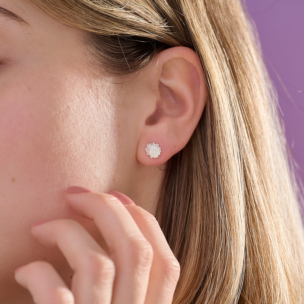 Luna Silver Round Ear Studs