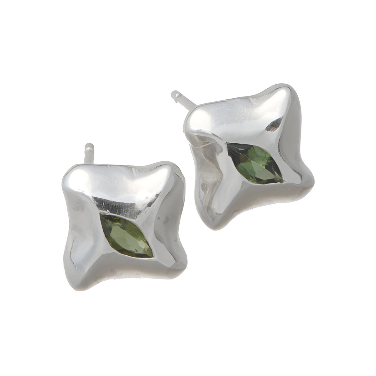 The earrings features a central marquise stone set in silver.