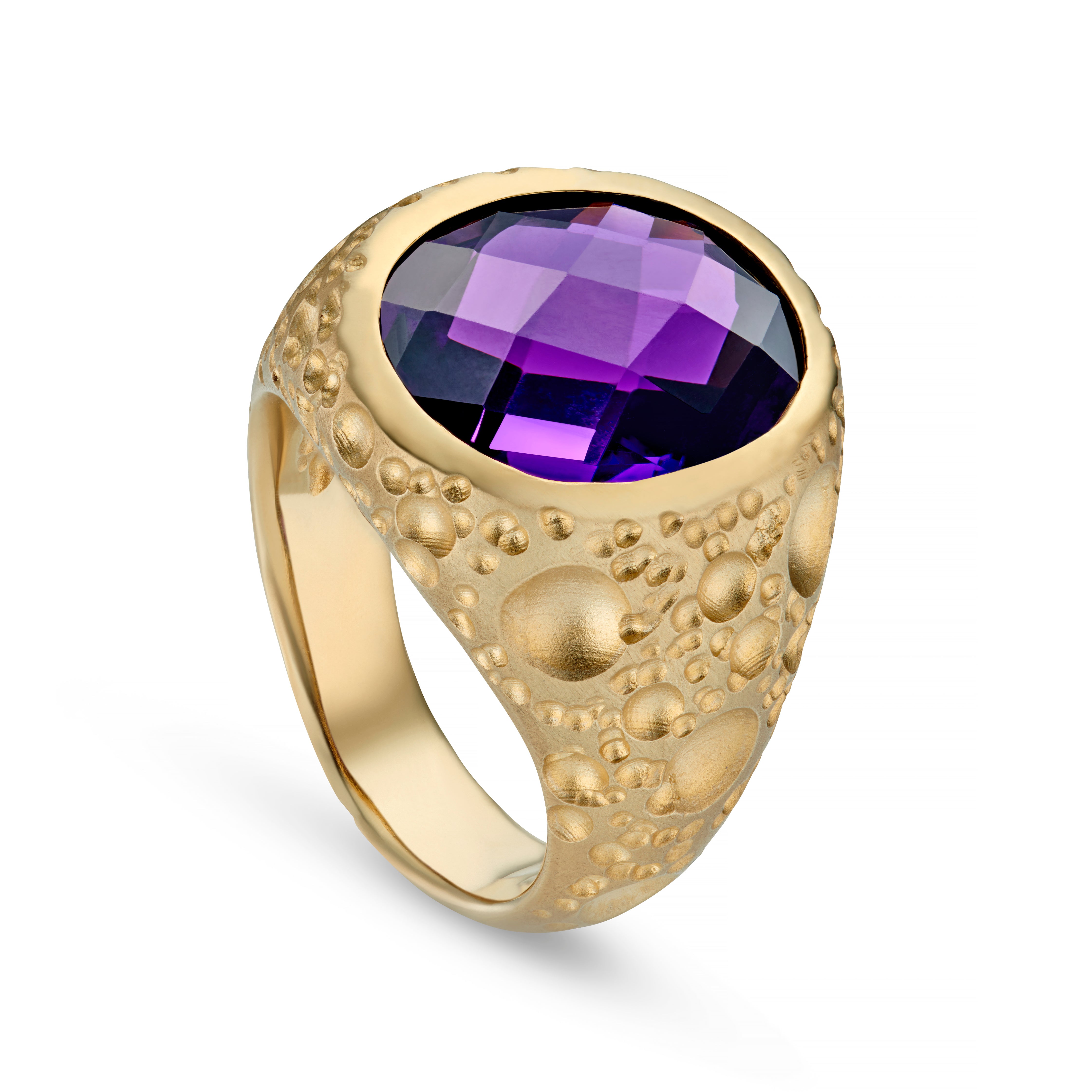 Moon Heavy Amethyst Gold Signet Ring