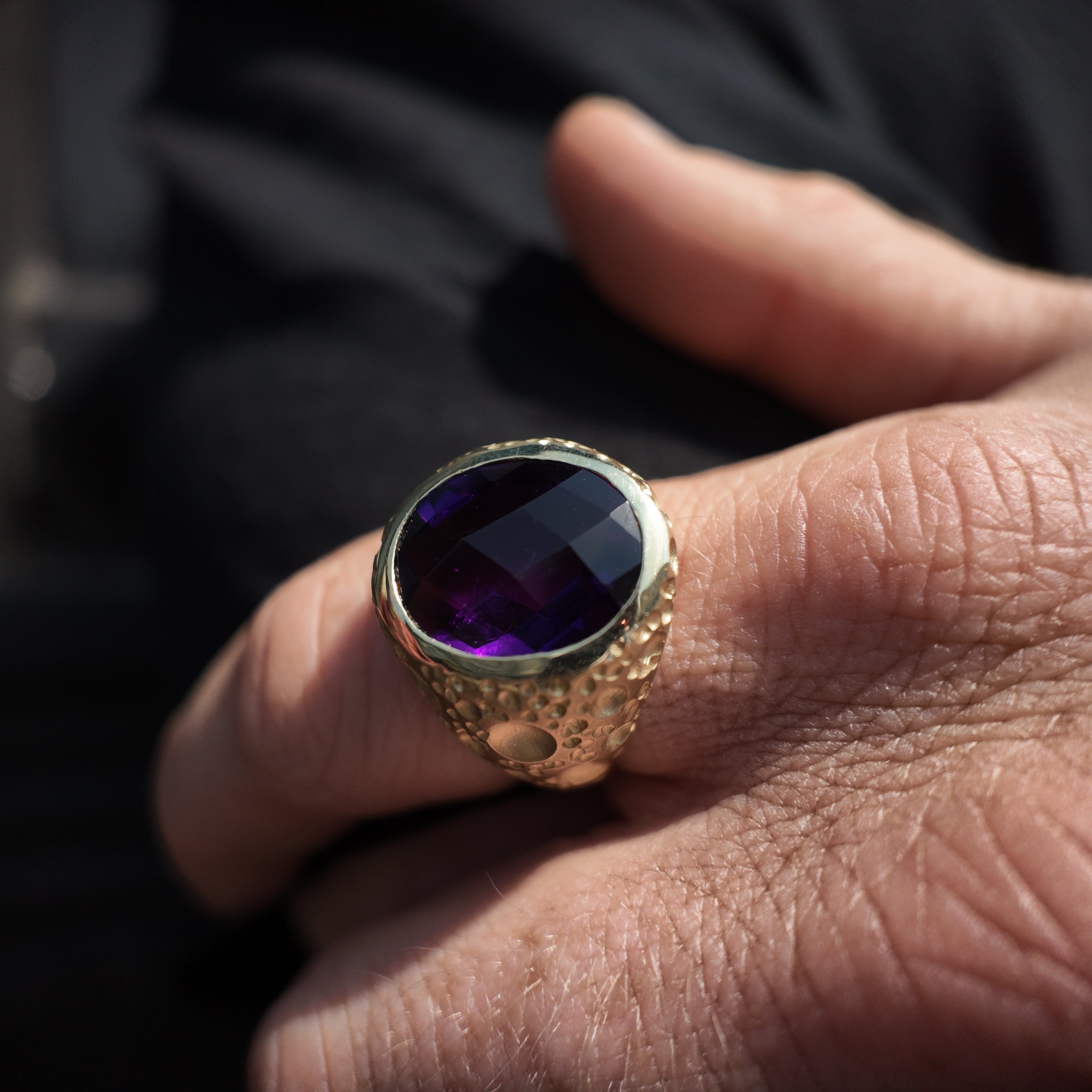 Moon Heavy Amethyst Gold Signet Ring