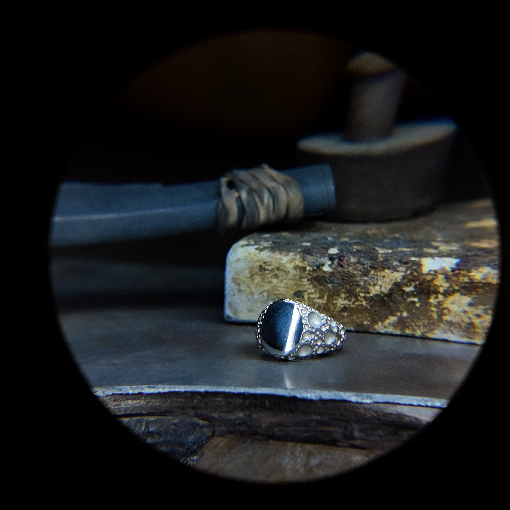 Moon Heavy Silver Signet Ring