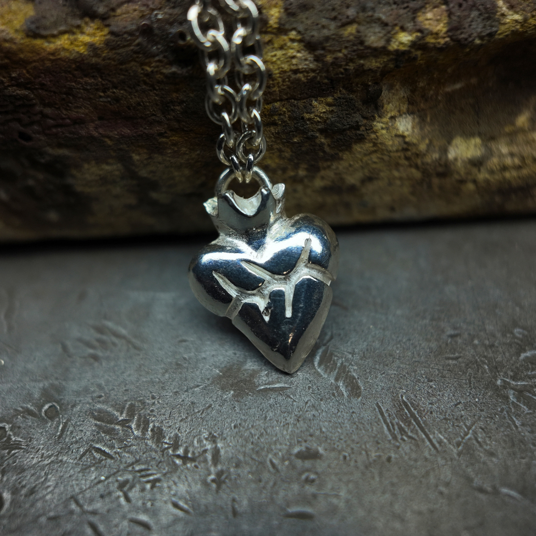 Small Silver Sacred Heart Necklace