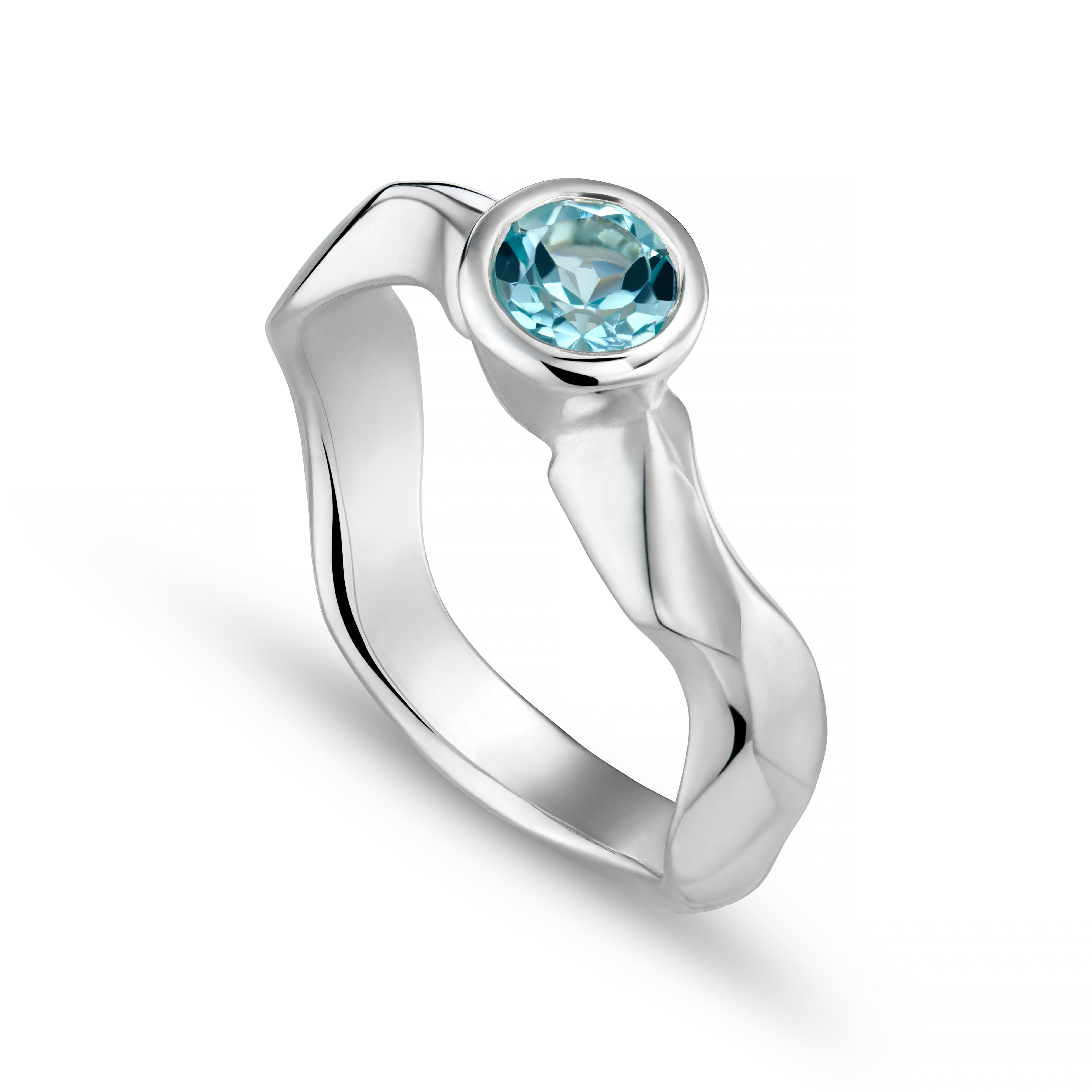 Carved Silver Small Round Gemstone Ring