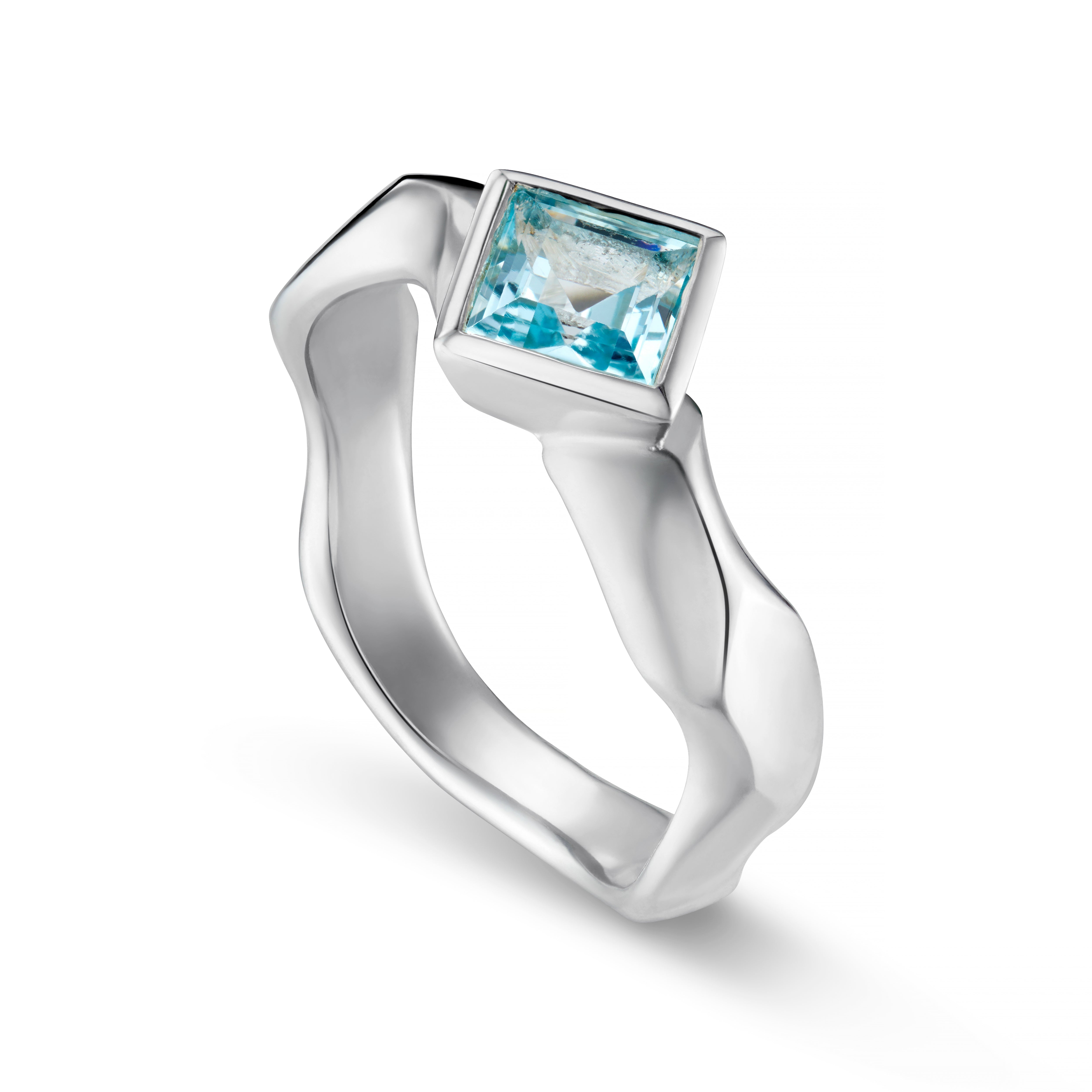 Carved Silver Small Square Gemstone Ring