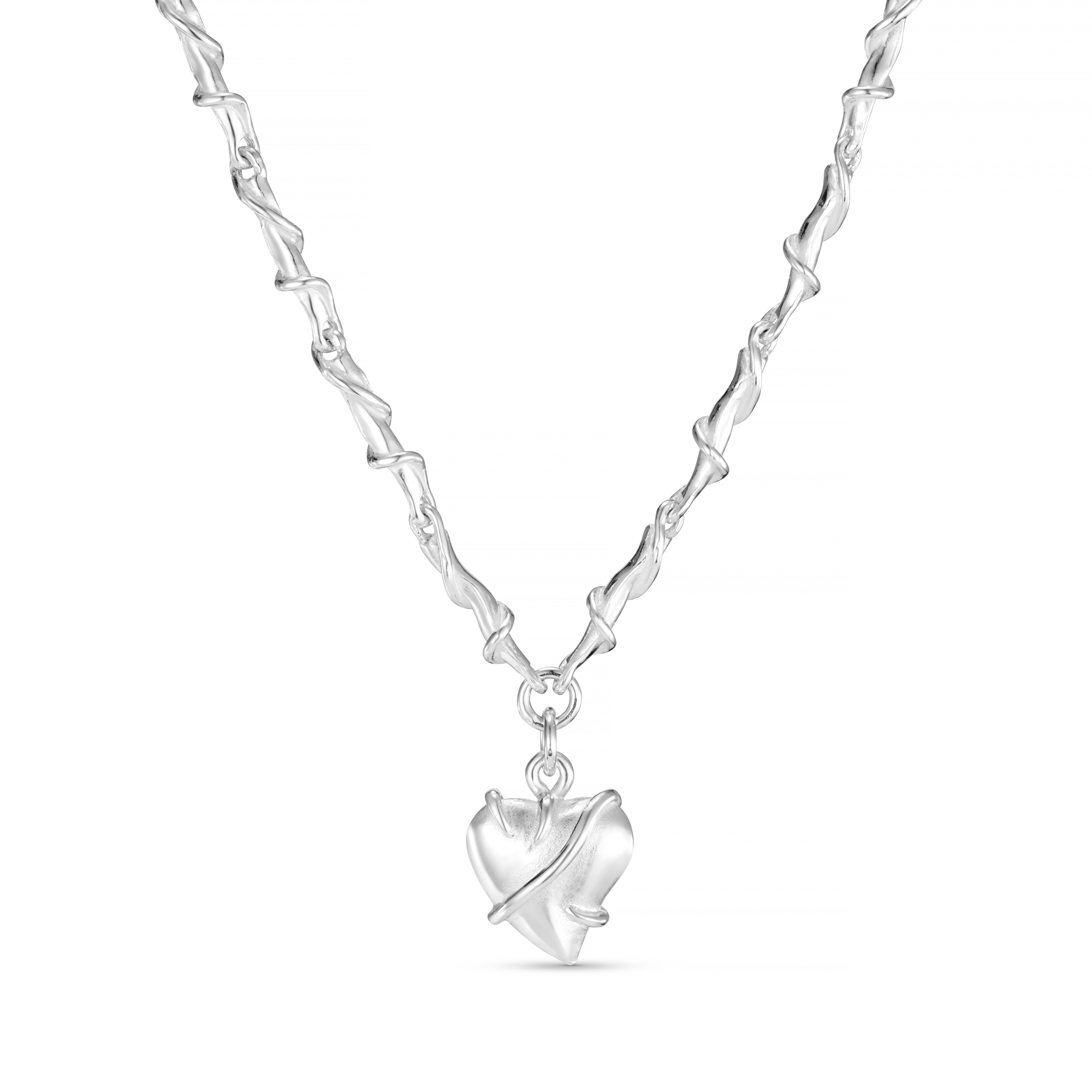 Entwine Silver Link Necklace with Heart Charm