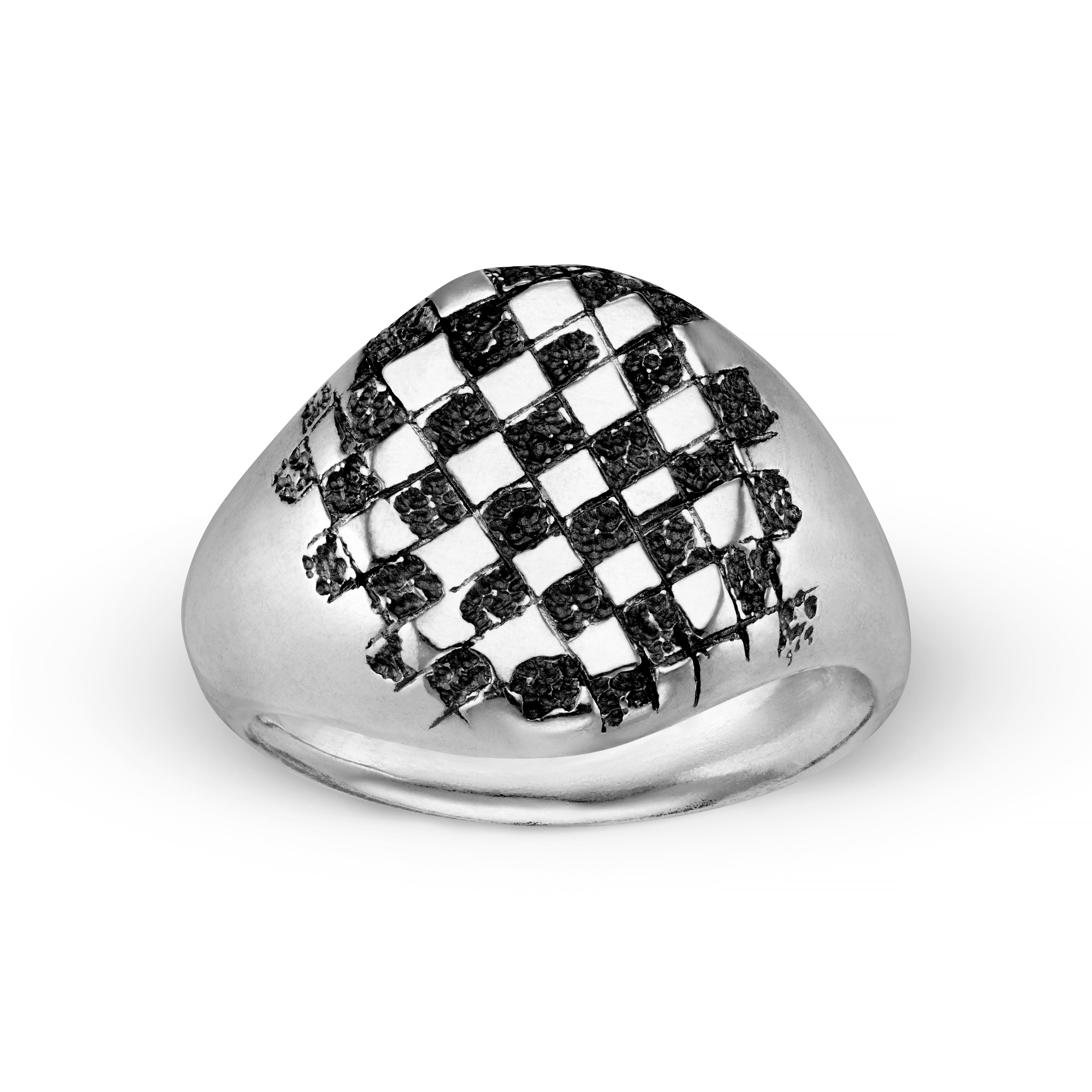 Chequered Heavy Silver Signet Ring