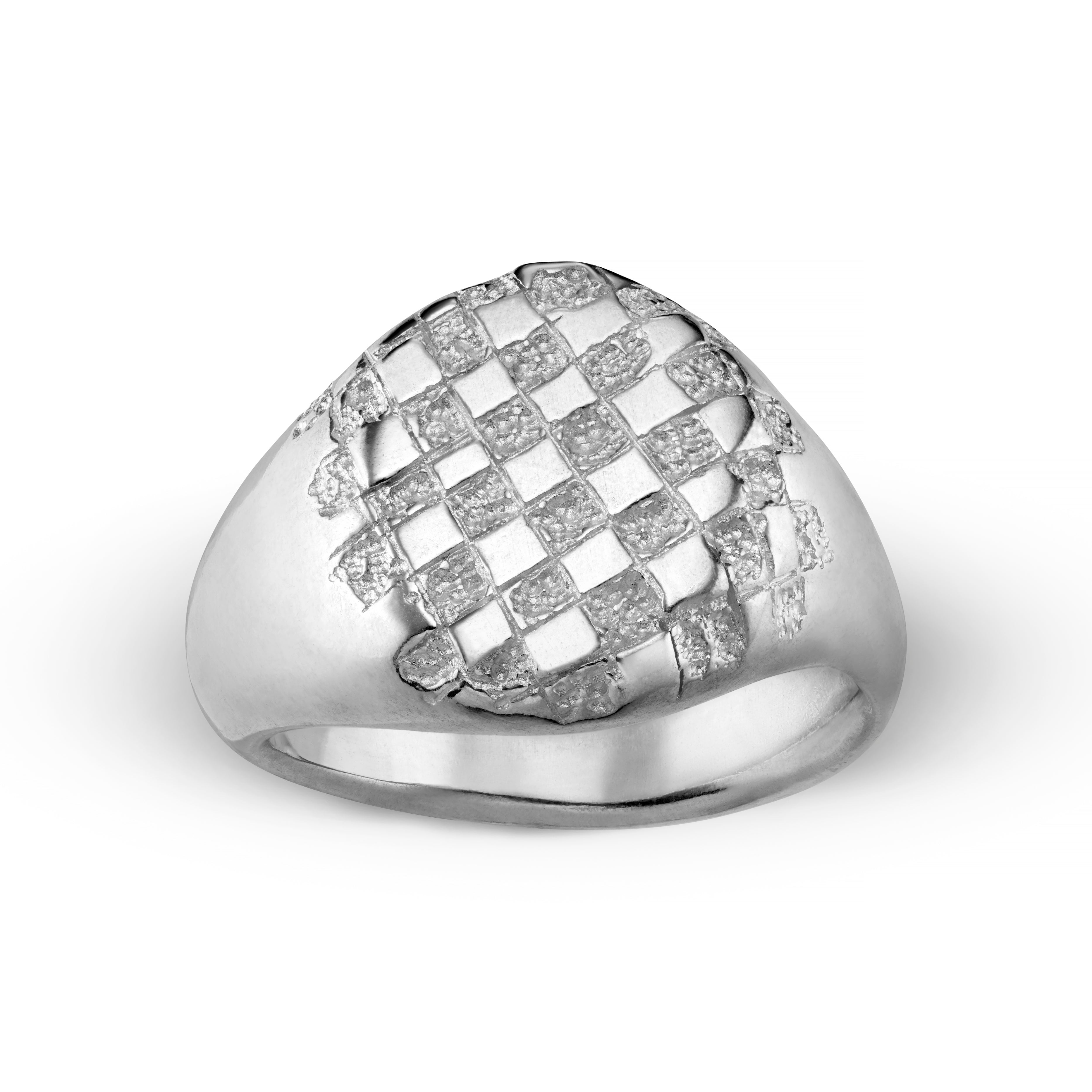 Chequered Heavy Silver Signet Ring