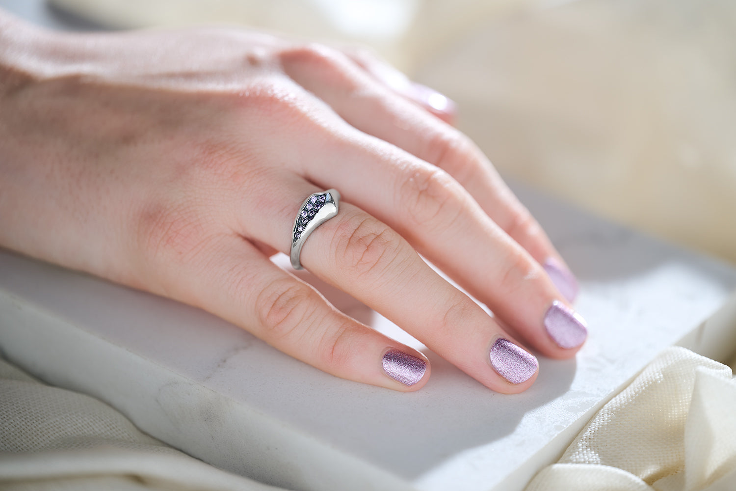 Triffid Silver Off-Centre Cubic Zirconia Ring