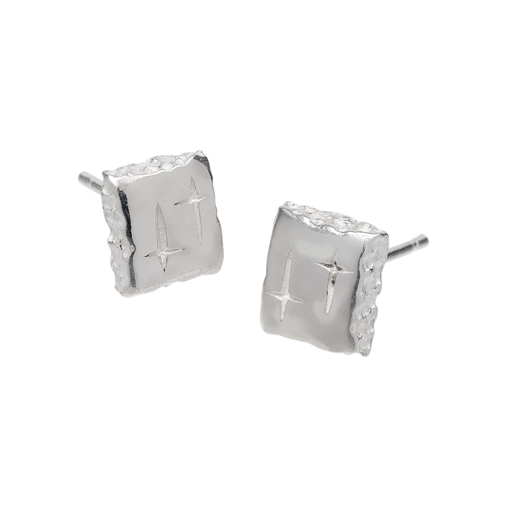 Trinity Silver Small Square Ear Studs