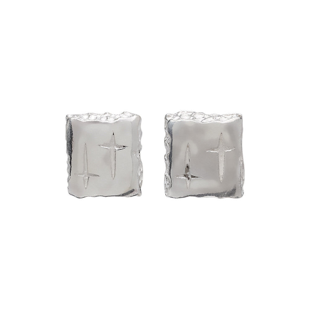 Trinity Silver Small Square Ear Studs