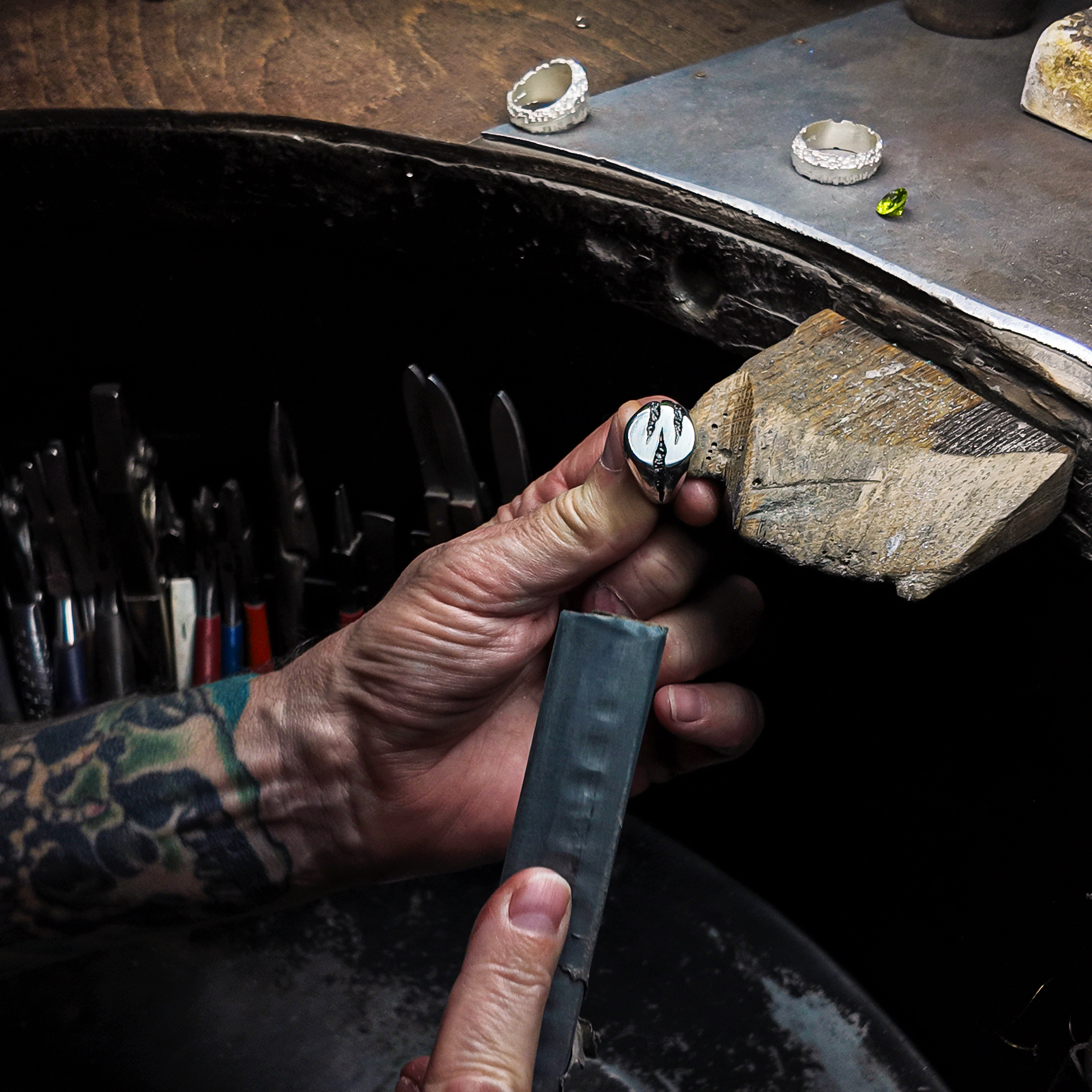 Slashed Heavy Silver Signet Ring