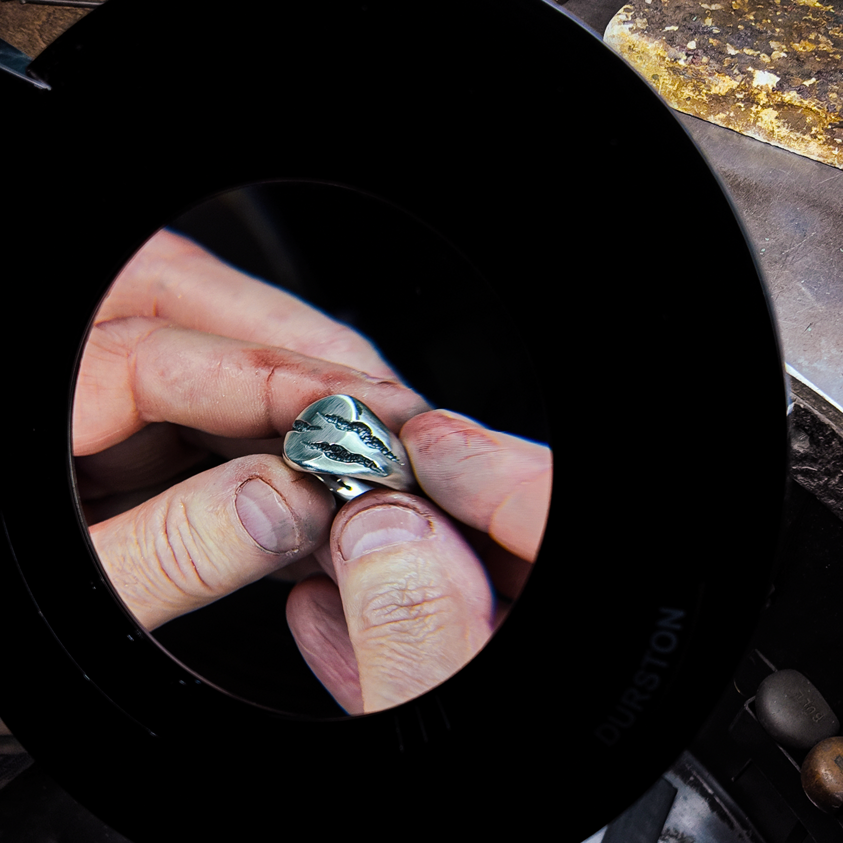 Slashed Heavy Silver Signet Ring