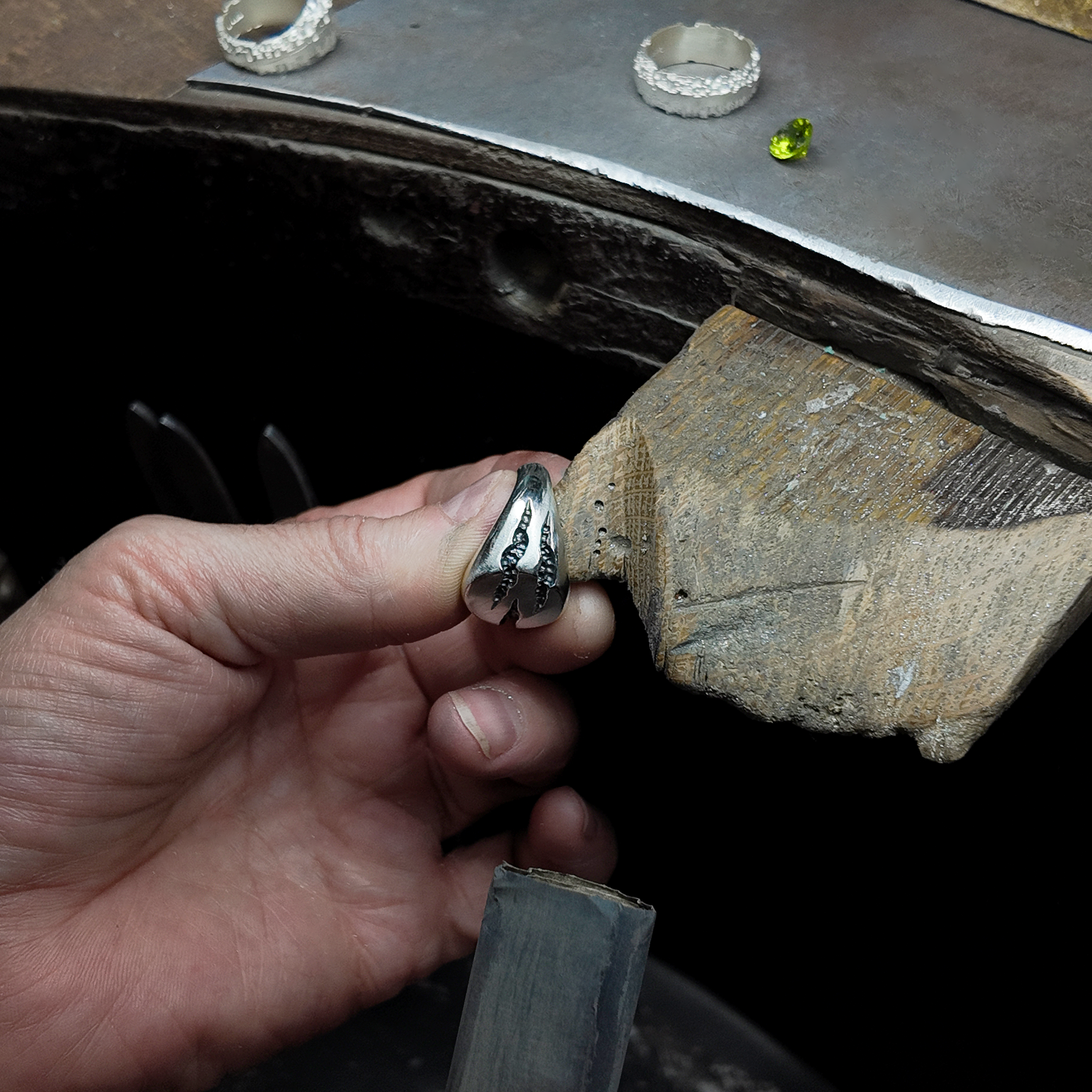 Slashed Heavy Silver Signet Ring