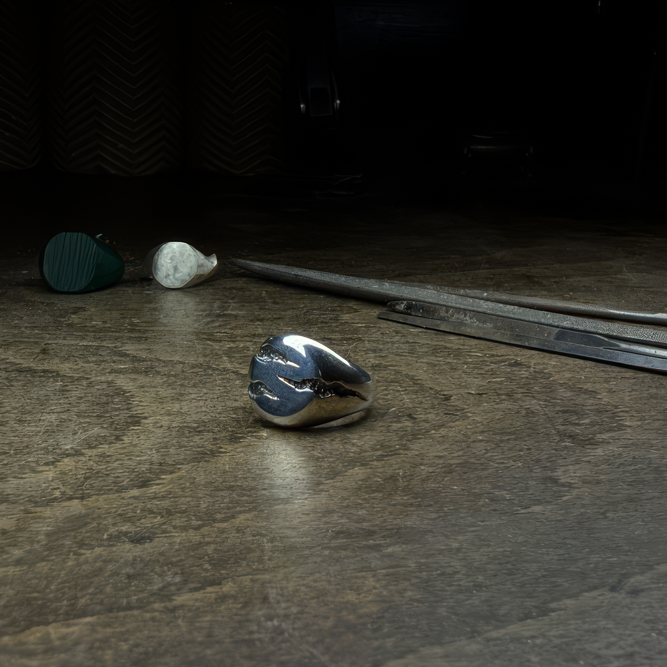 Slashed Small Silver Signet Ring