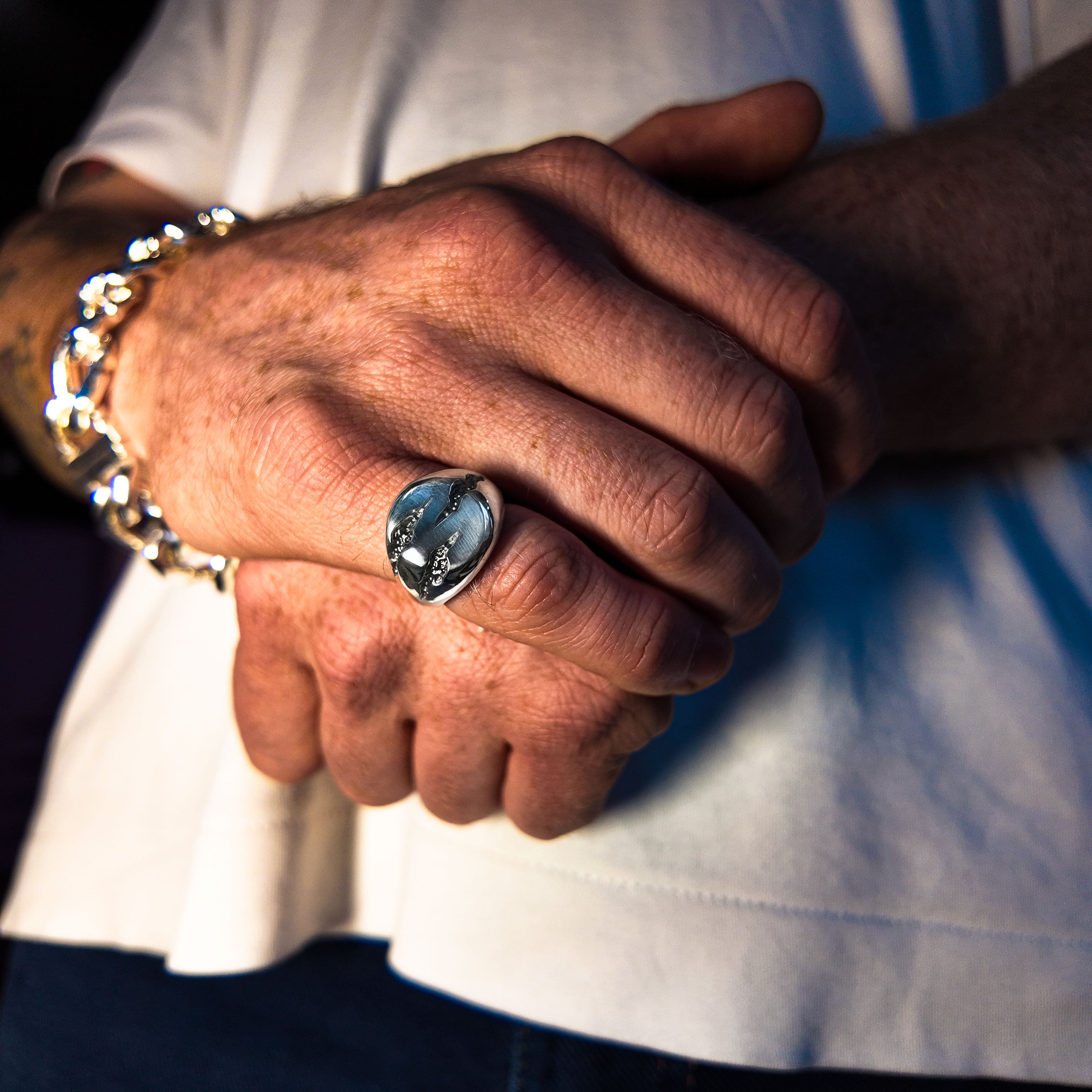 Slashed Small Silver Signet Ring