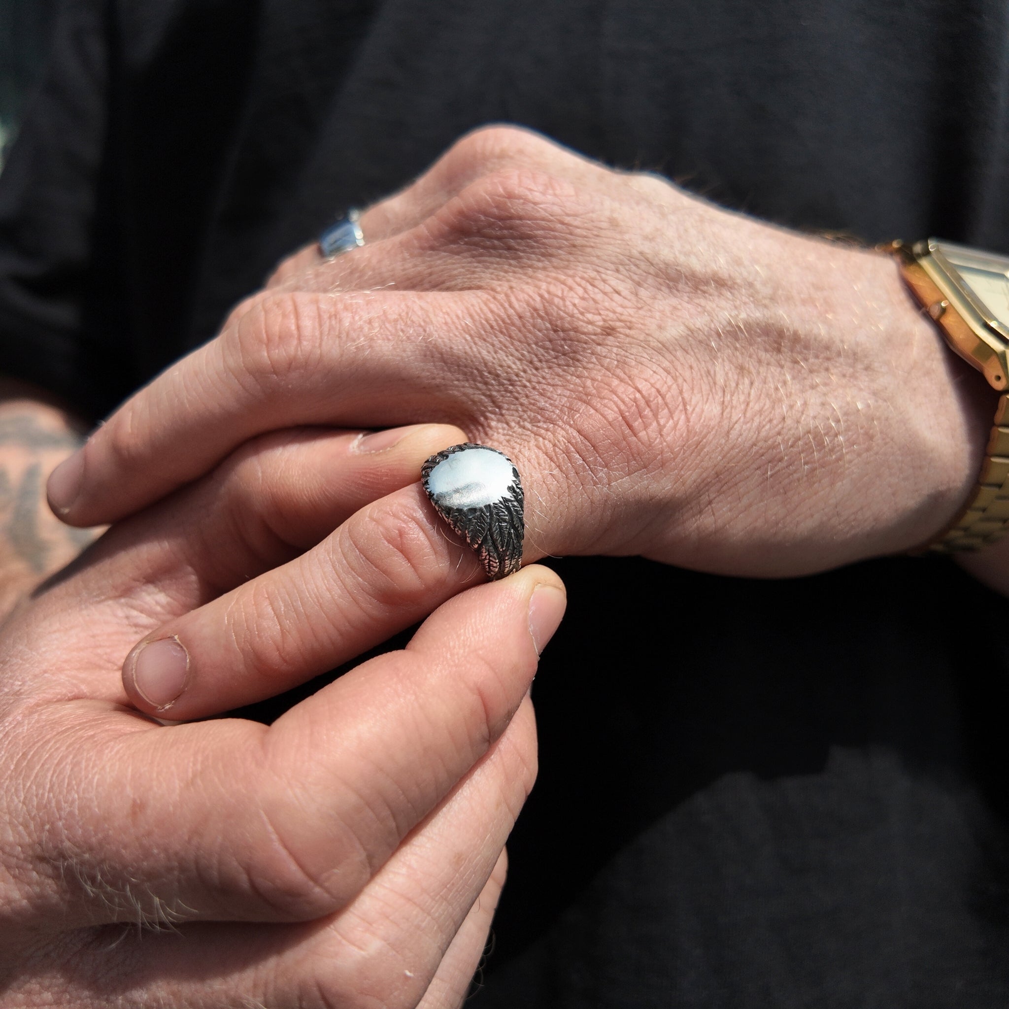 Feather Small Silver Signet Ring