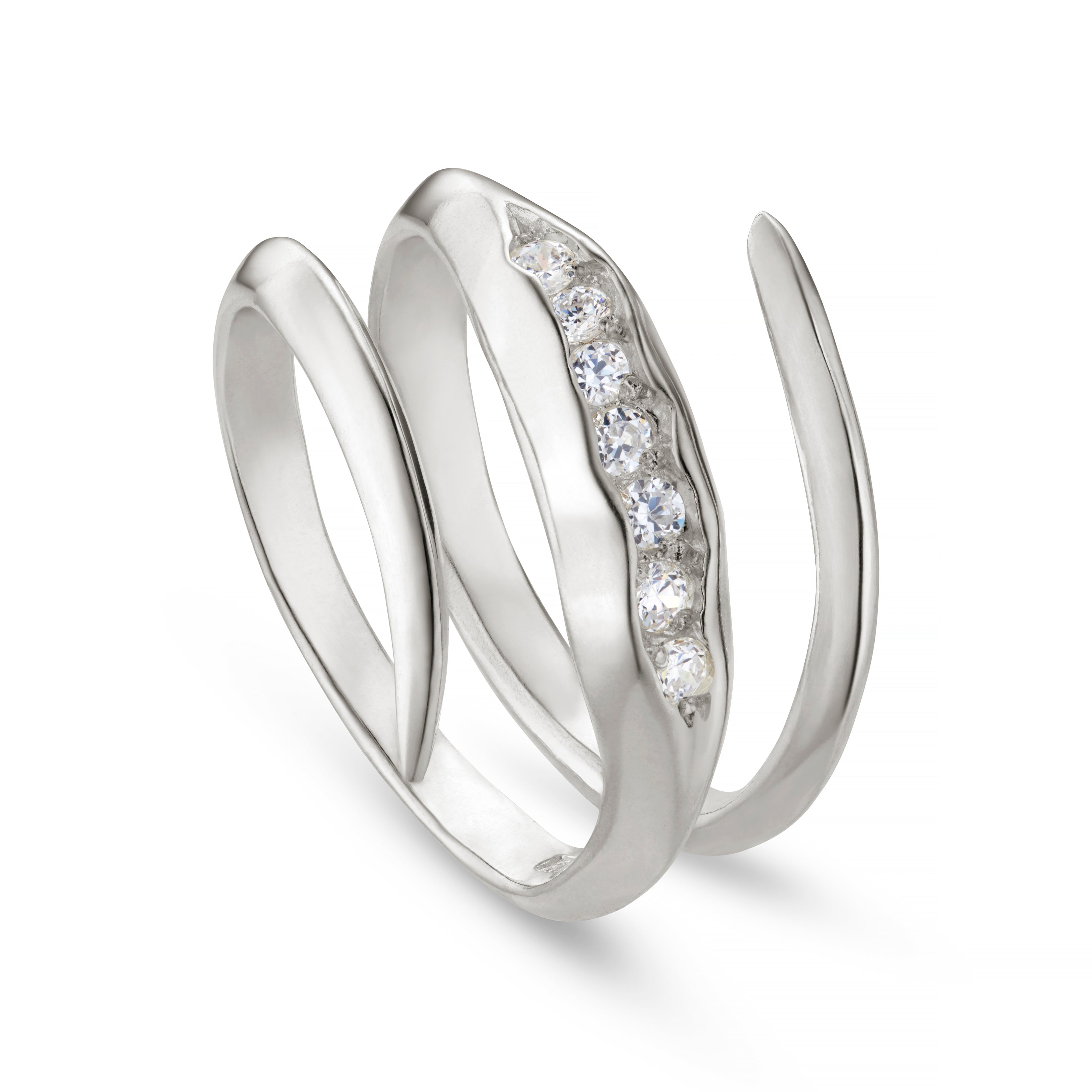 Triffid 18ct Gold Coil Ring with White Diamonds