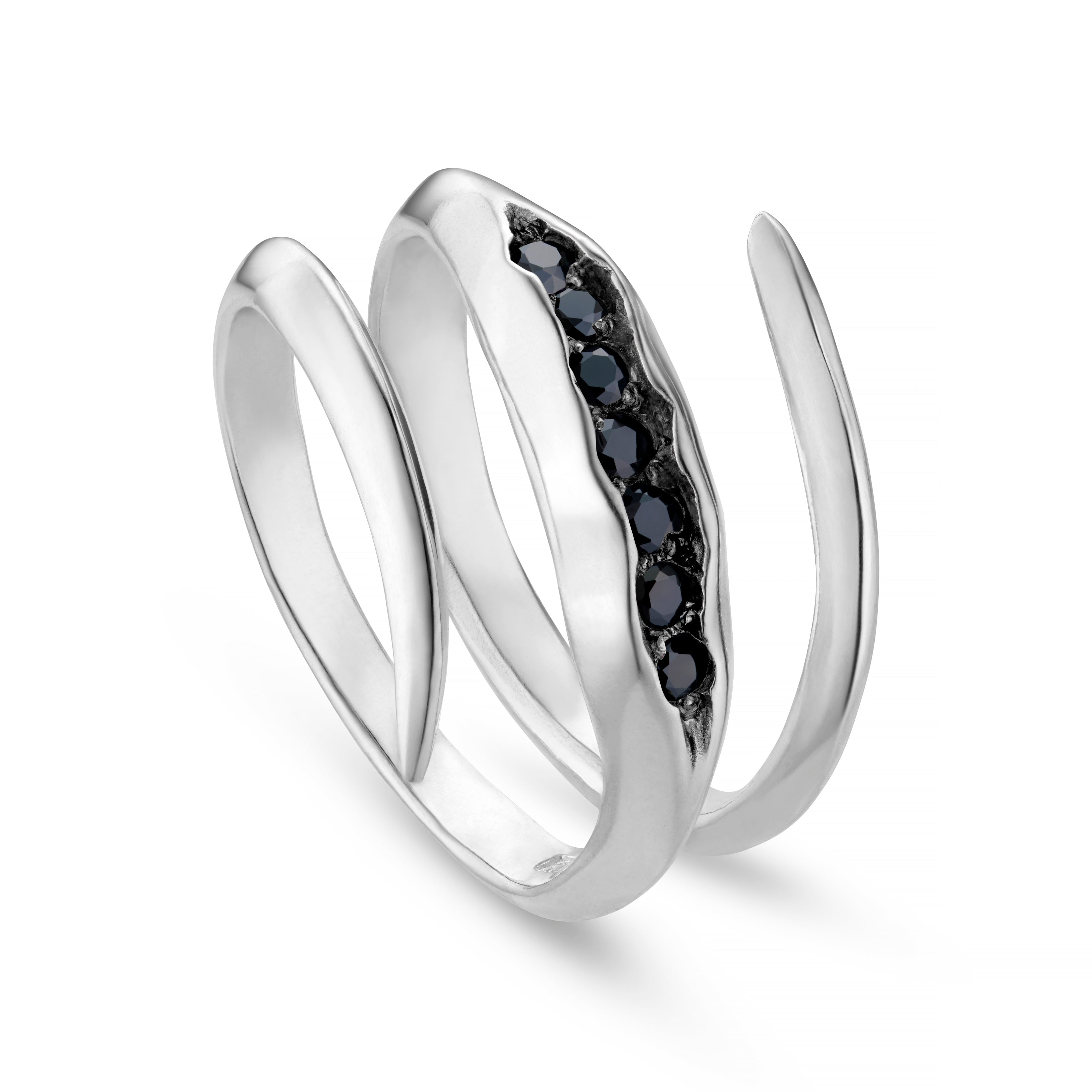 Triffid Silver Coil Ring with Cubic Zirconias