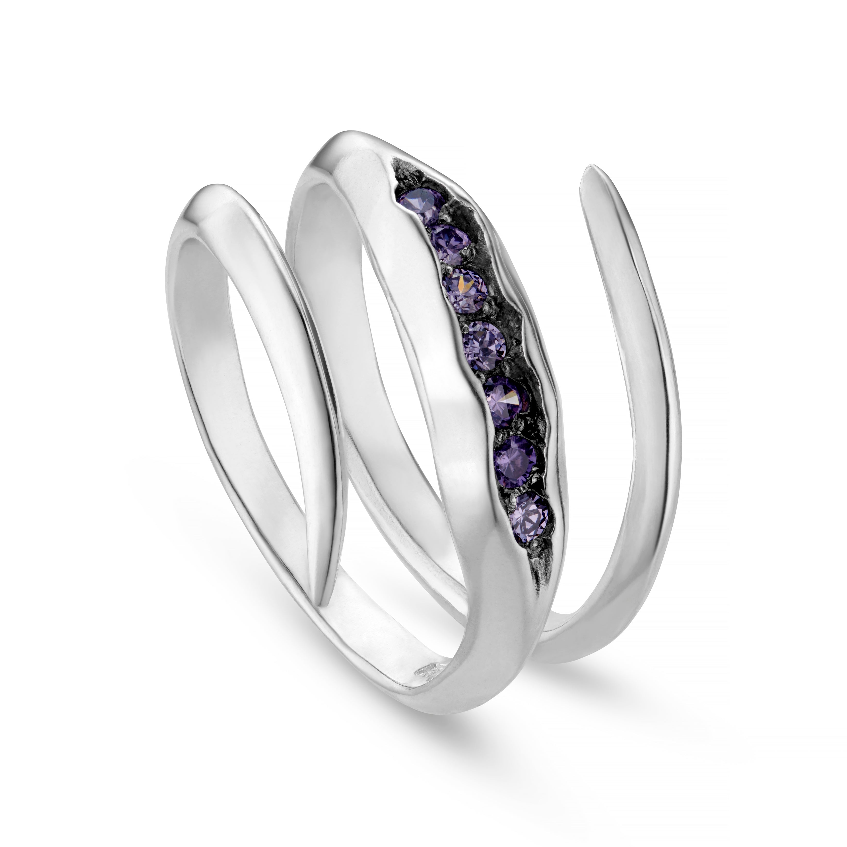 Triffid Silver Coil Ring with Cubic Zirconias