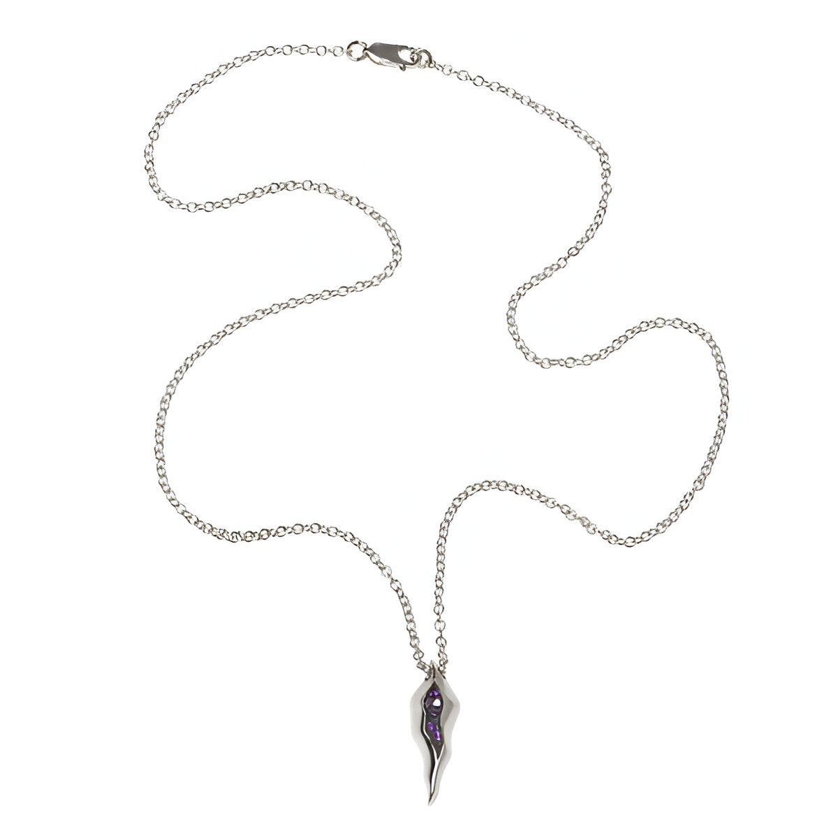 18" silver trace chain with Jeremy's signature Triffid style pendant pavé set with purple cubic zirconias.