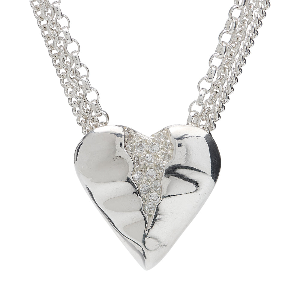 Triffid Silver Heart Necklace with Cubic Zirconias