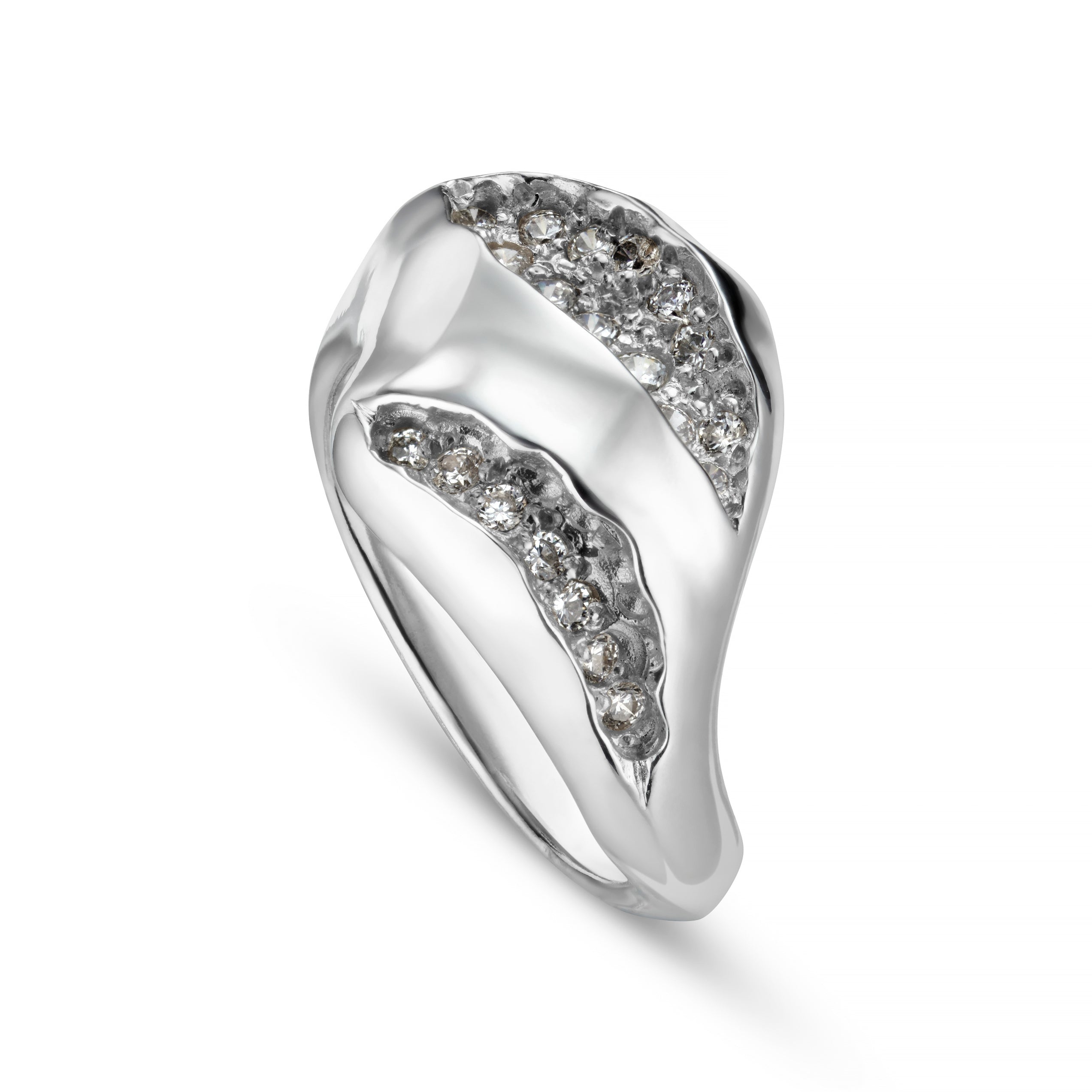 Triffid Silver Two Slash Cubic Zirconia Ring