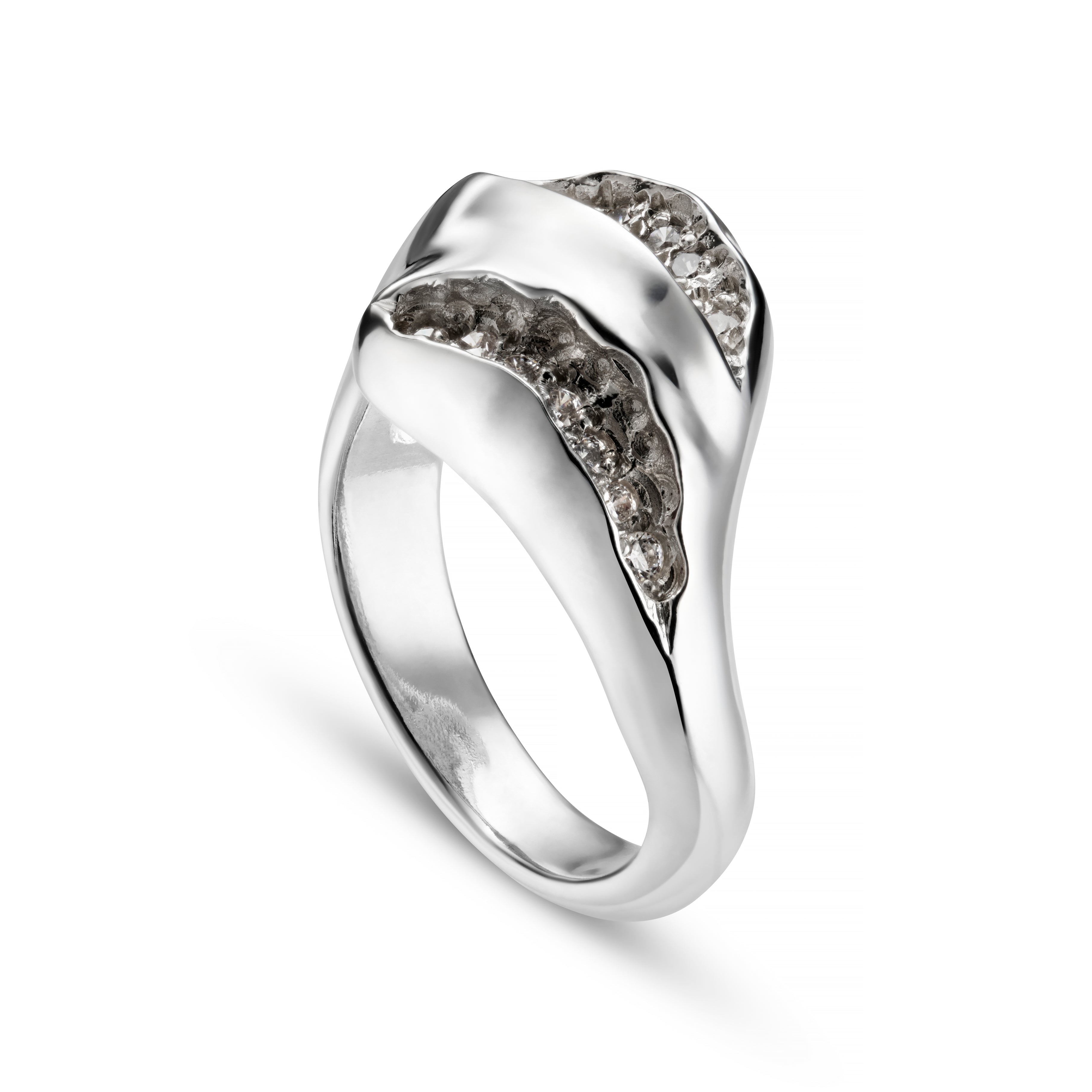 Triffid Silver Two Slash Cubic Zirconia Ring
