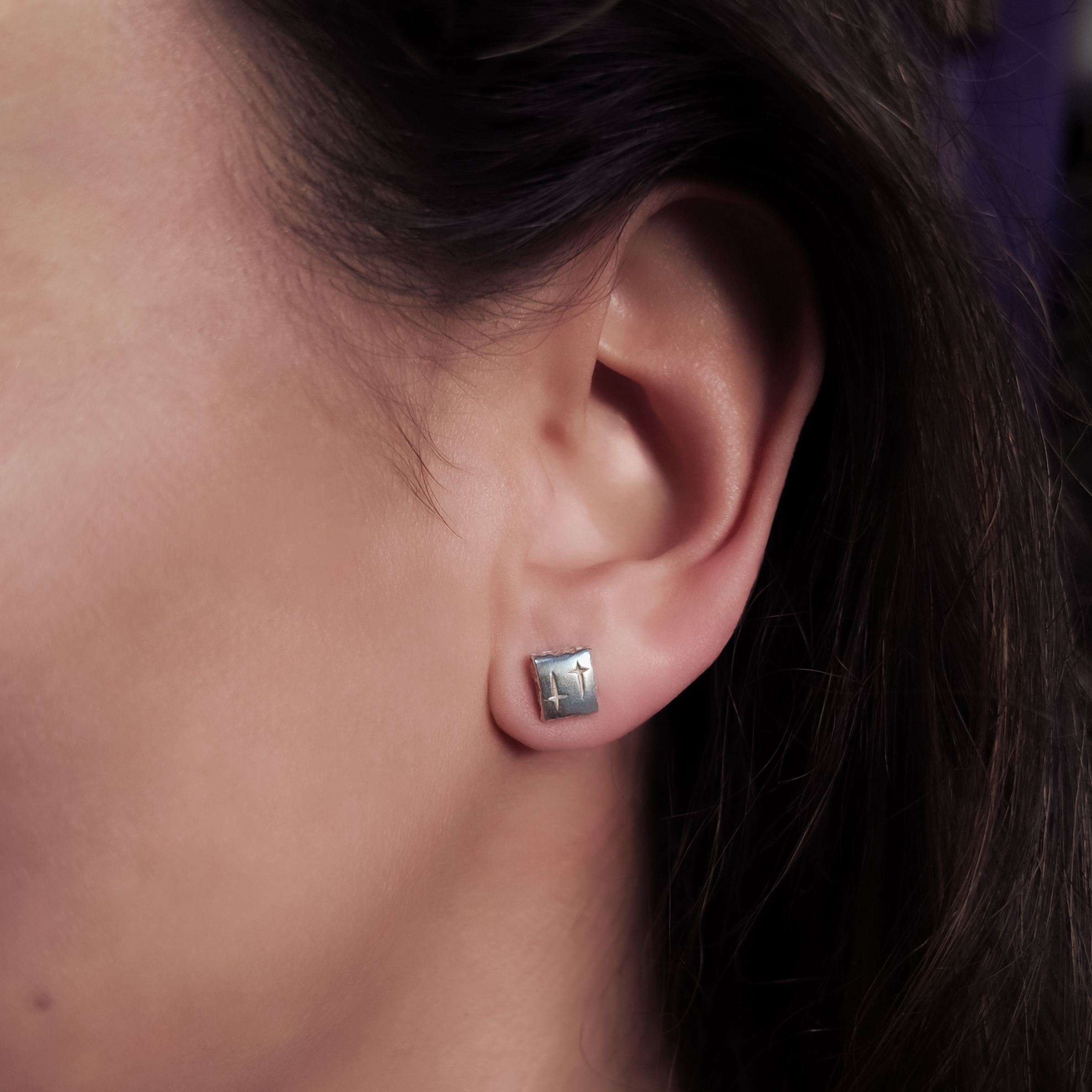 Trinity Silver Small Square Ear Studs