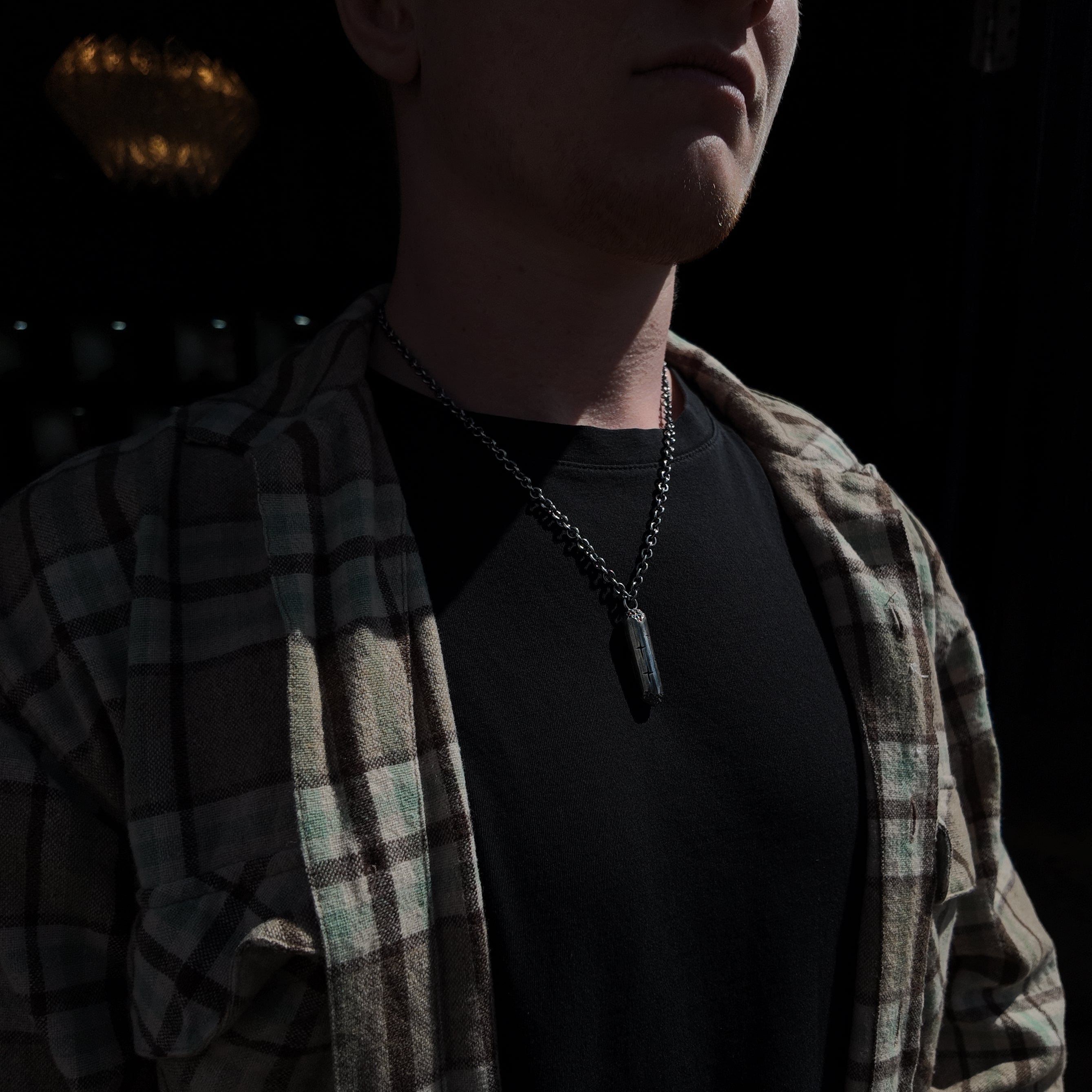 Large silver cylinder necklace from Trinity collection