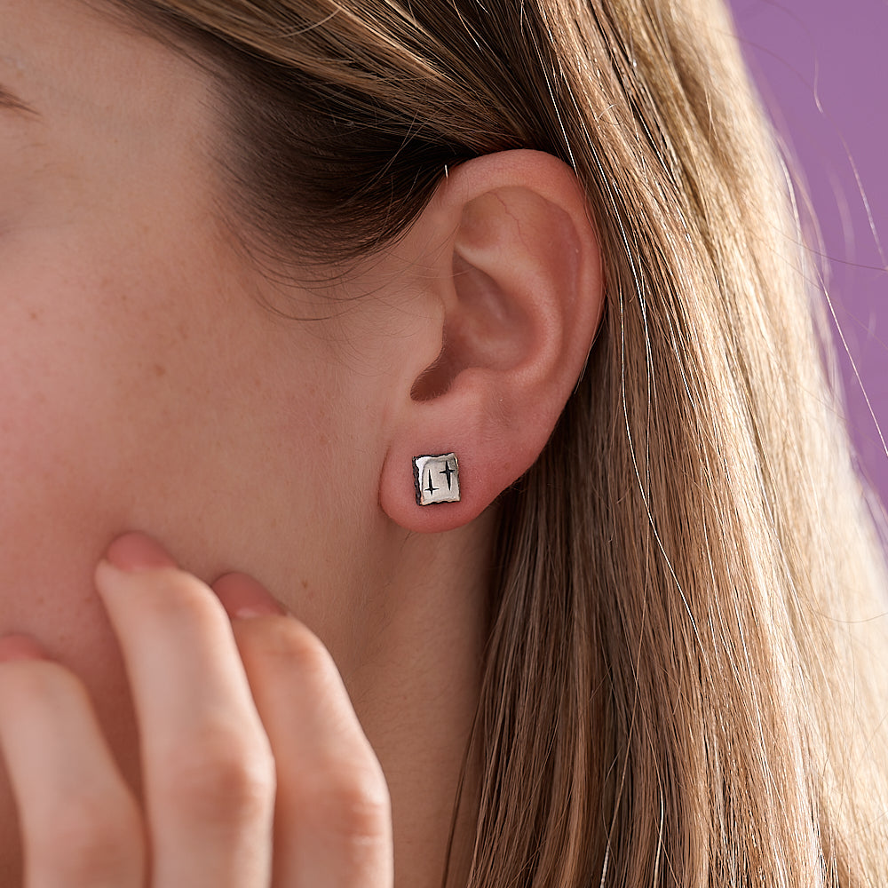 Trinity Silver Small Square Ear Studs
