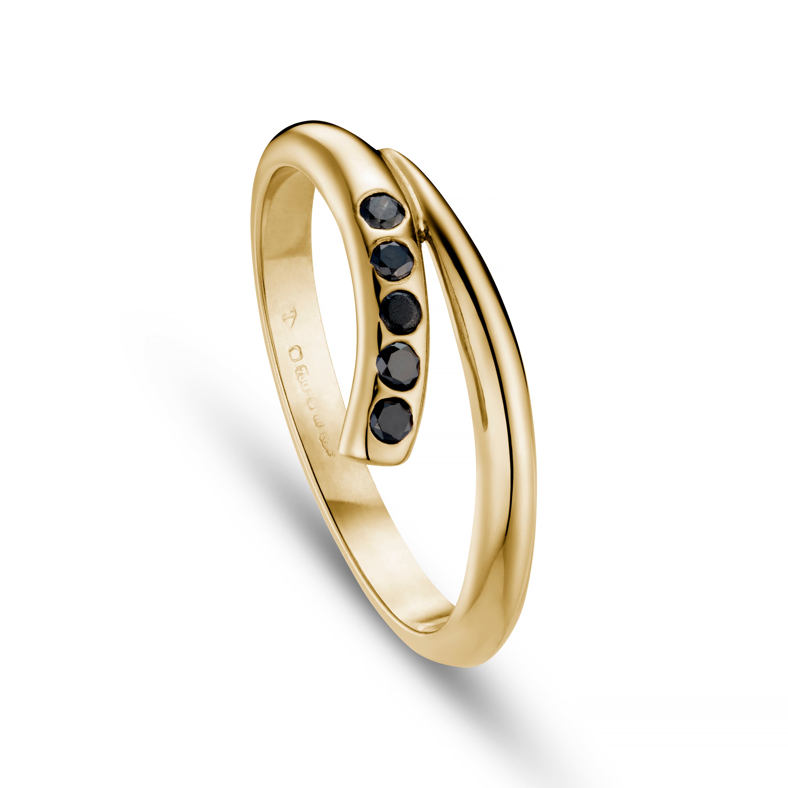 Tulip 18ct Gold Wedding Ring with Black Diamonds