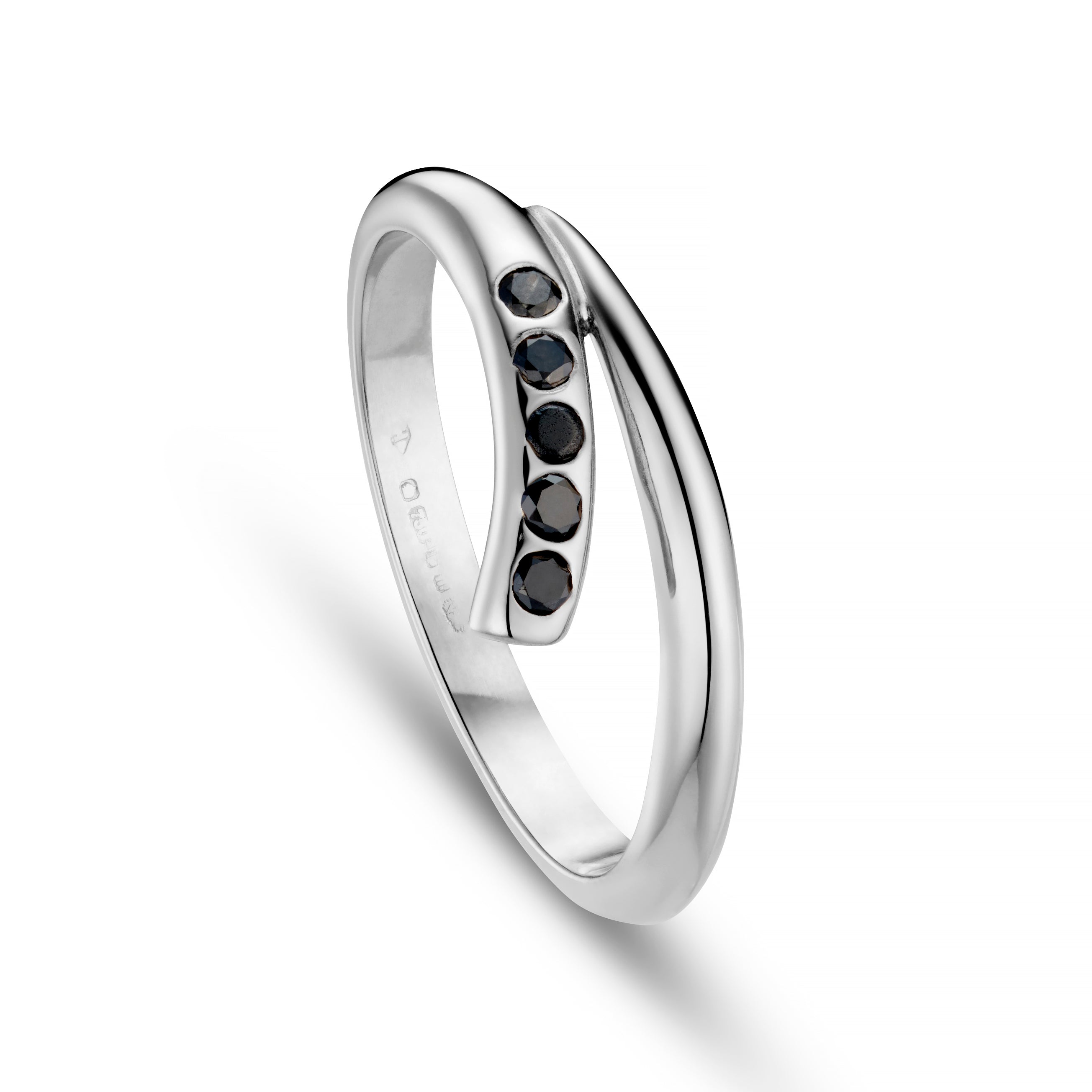 Tulip 18ct White Gold Wedding Ring with Black Diamonds