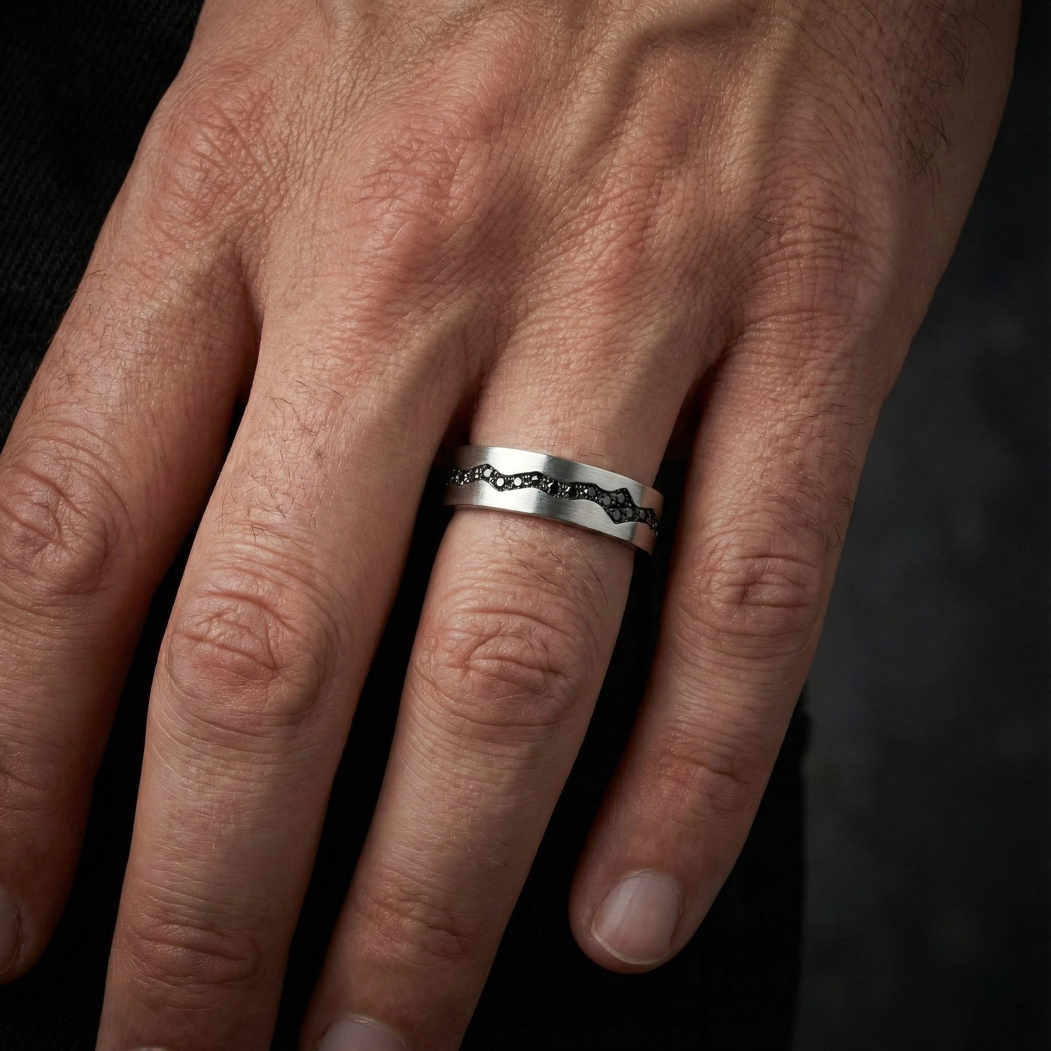 Blitz Platinum Ring with Black Diamonds