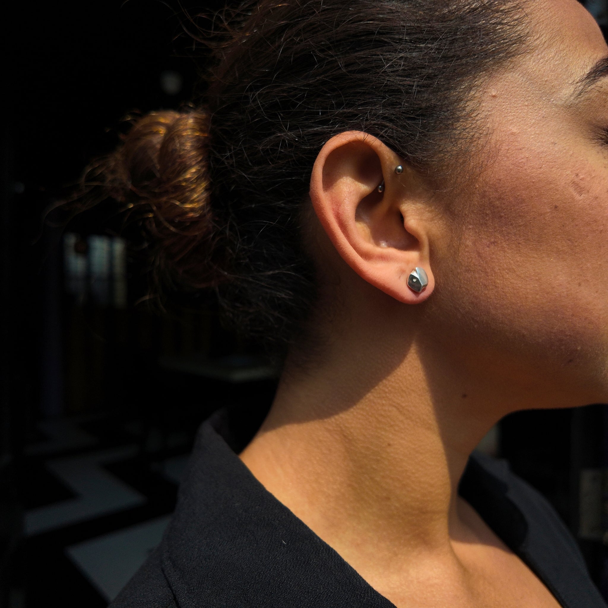 Carved Silver Ear Studs