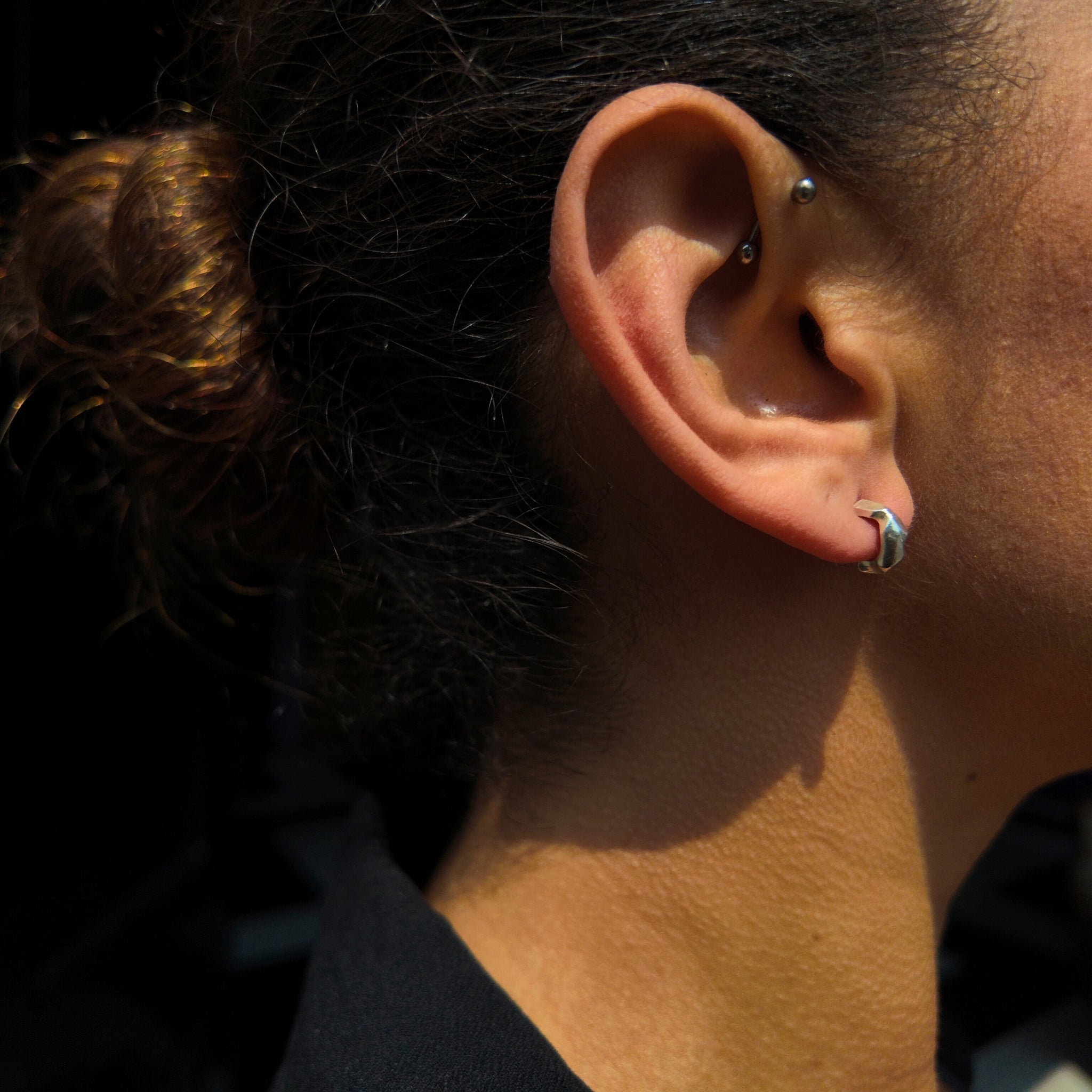 Carved Tiny Silver Hoops