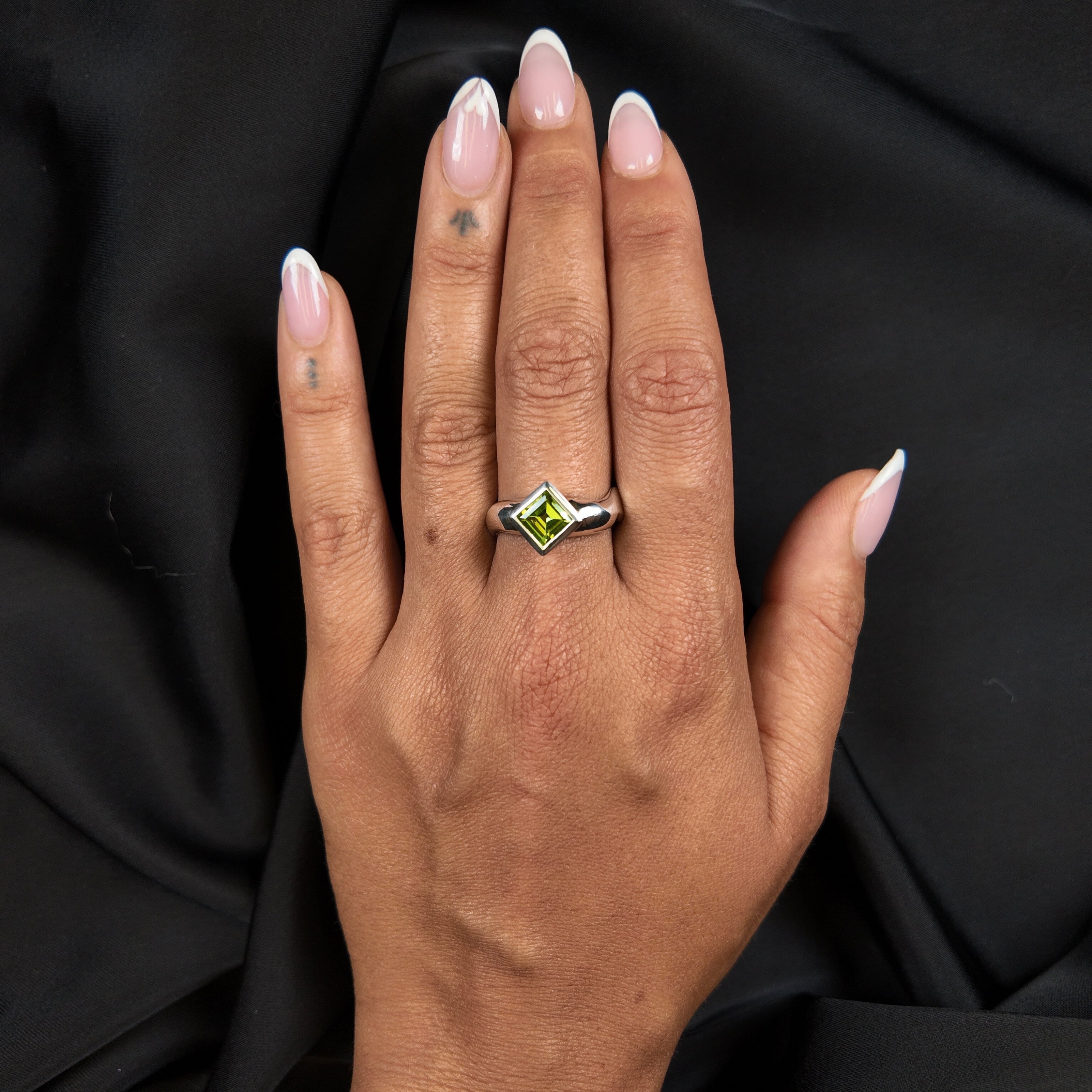 Carved Silver Large Square Gemstone Ring