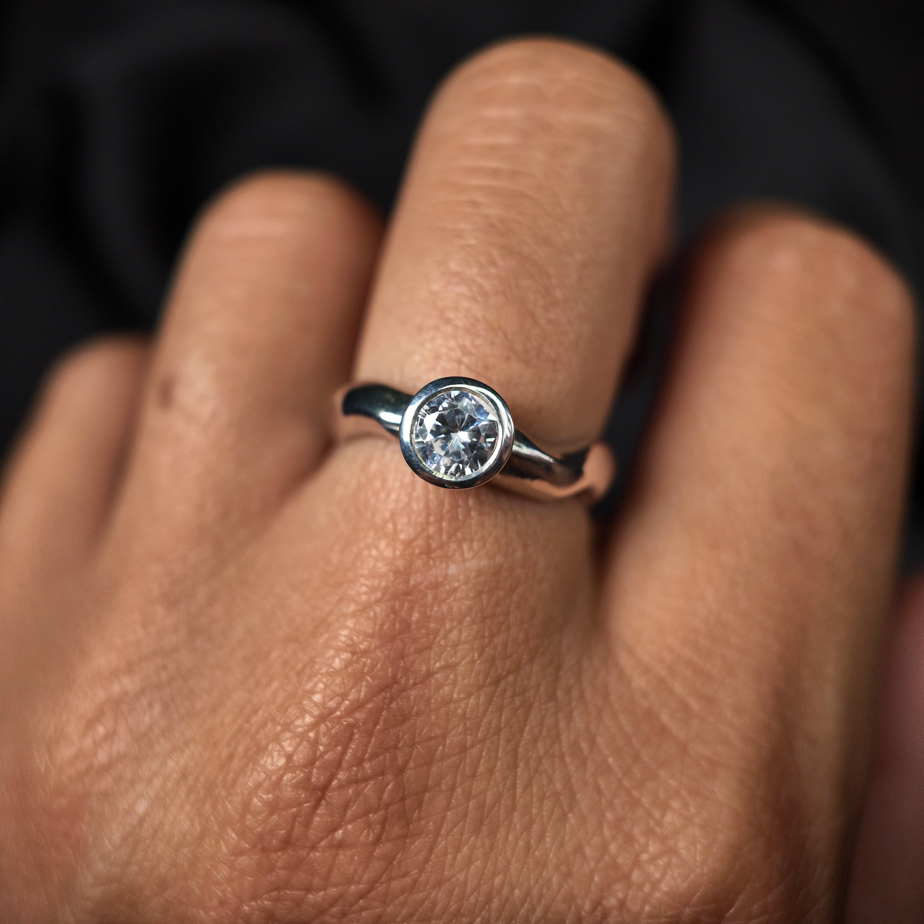 Carved Silver Small Round Gemstone Ring