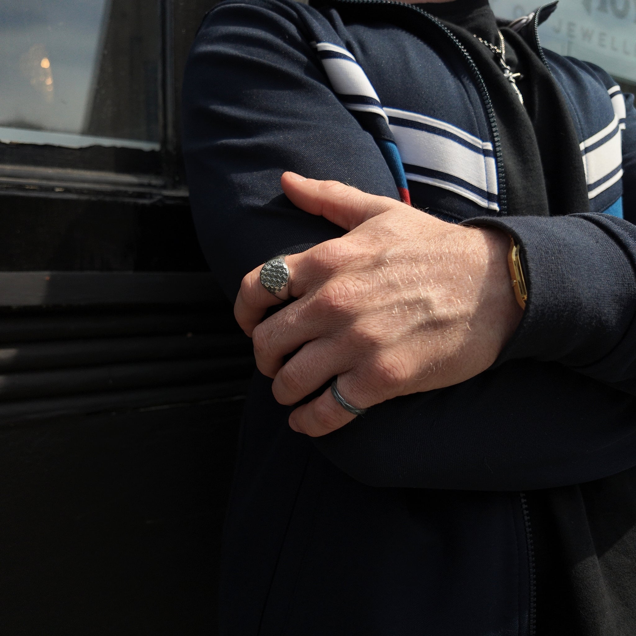 Chequered Heavy Silver Signet Ring