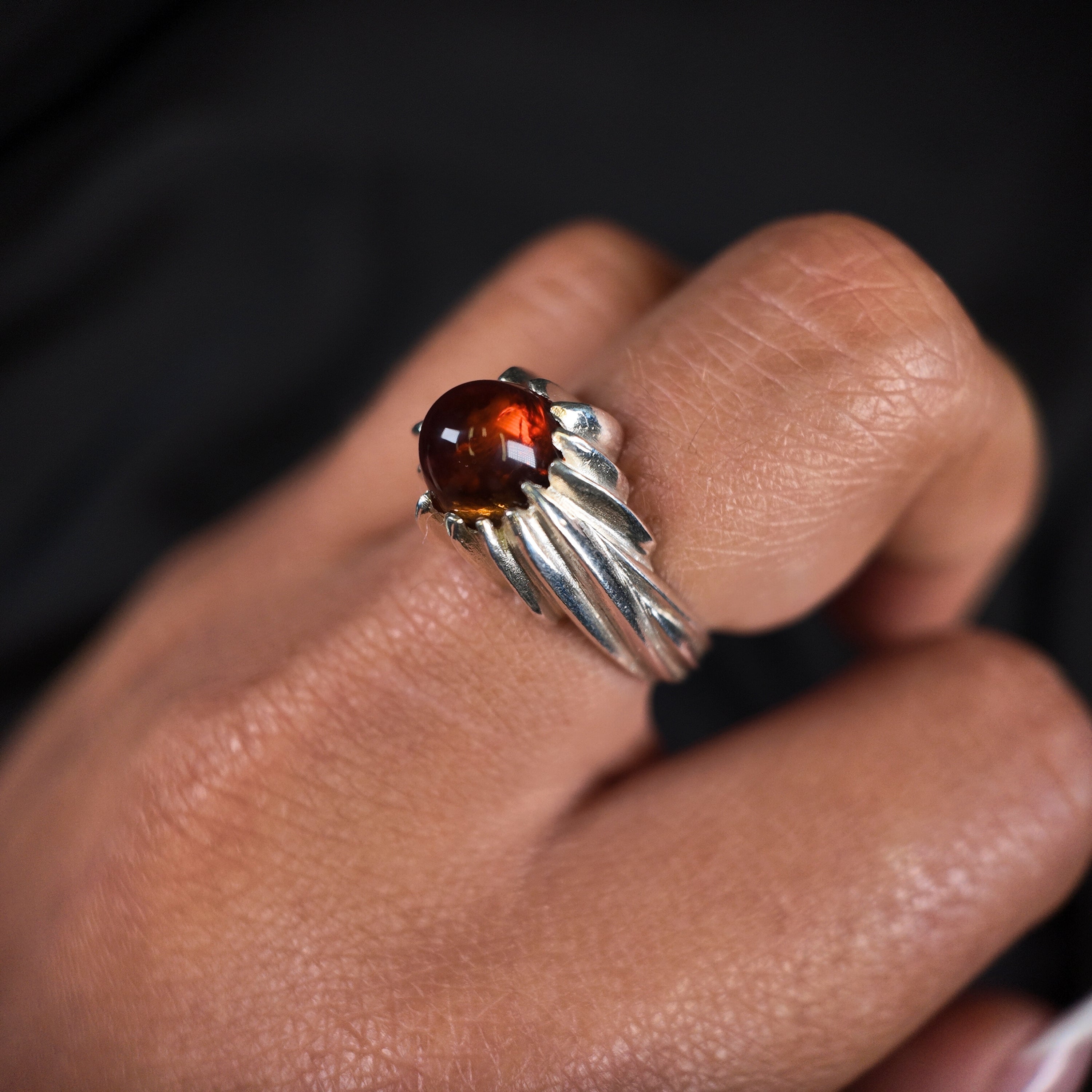 Forest Silver Round Gemstone Ring